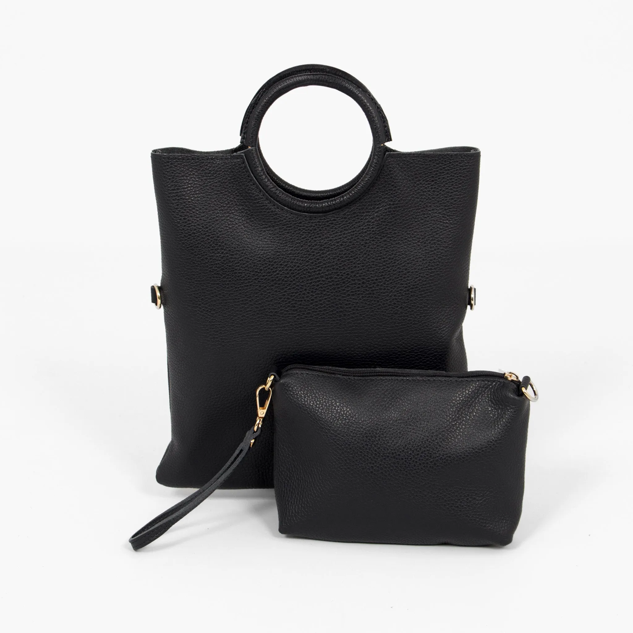 Rowan Italian Leather 2pc Crossbody Bag Set - Black, Pebbled