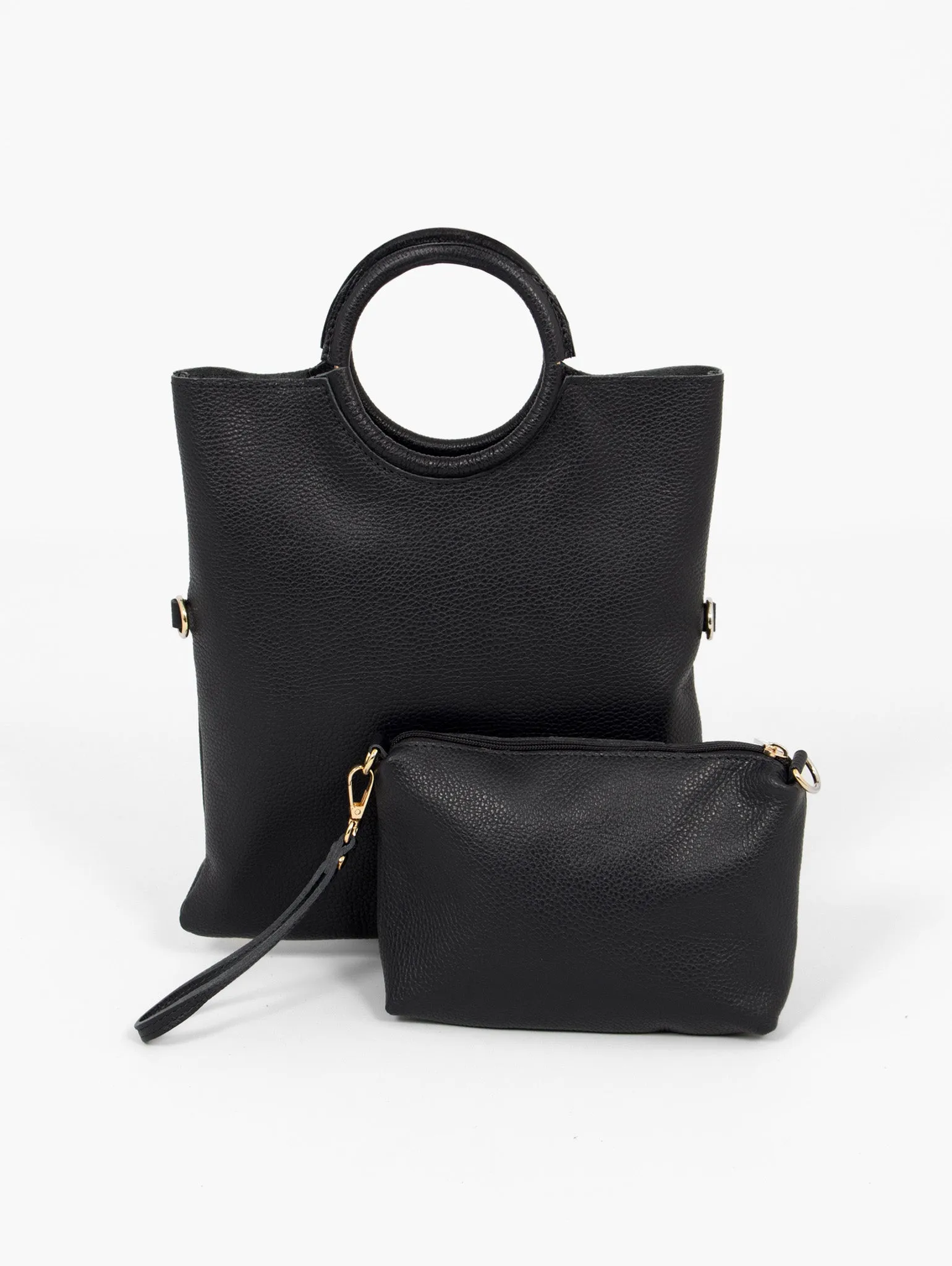 Rowan Italian Leather 2pc Crossbody Bag Set - Black, Pebbled