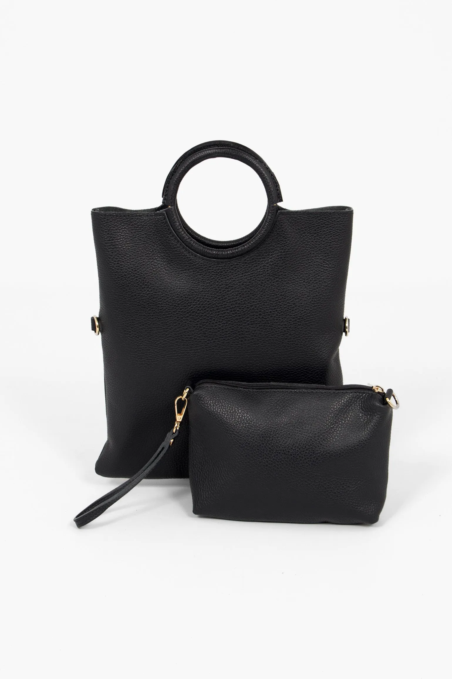 Rowan Italian Leather 2pc Crossbody Bag Set - Black, Pebbled