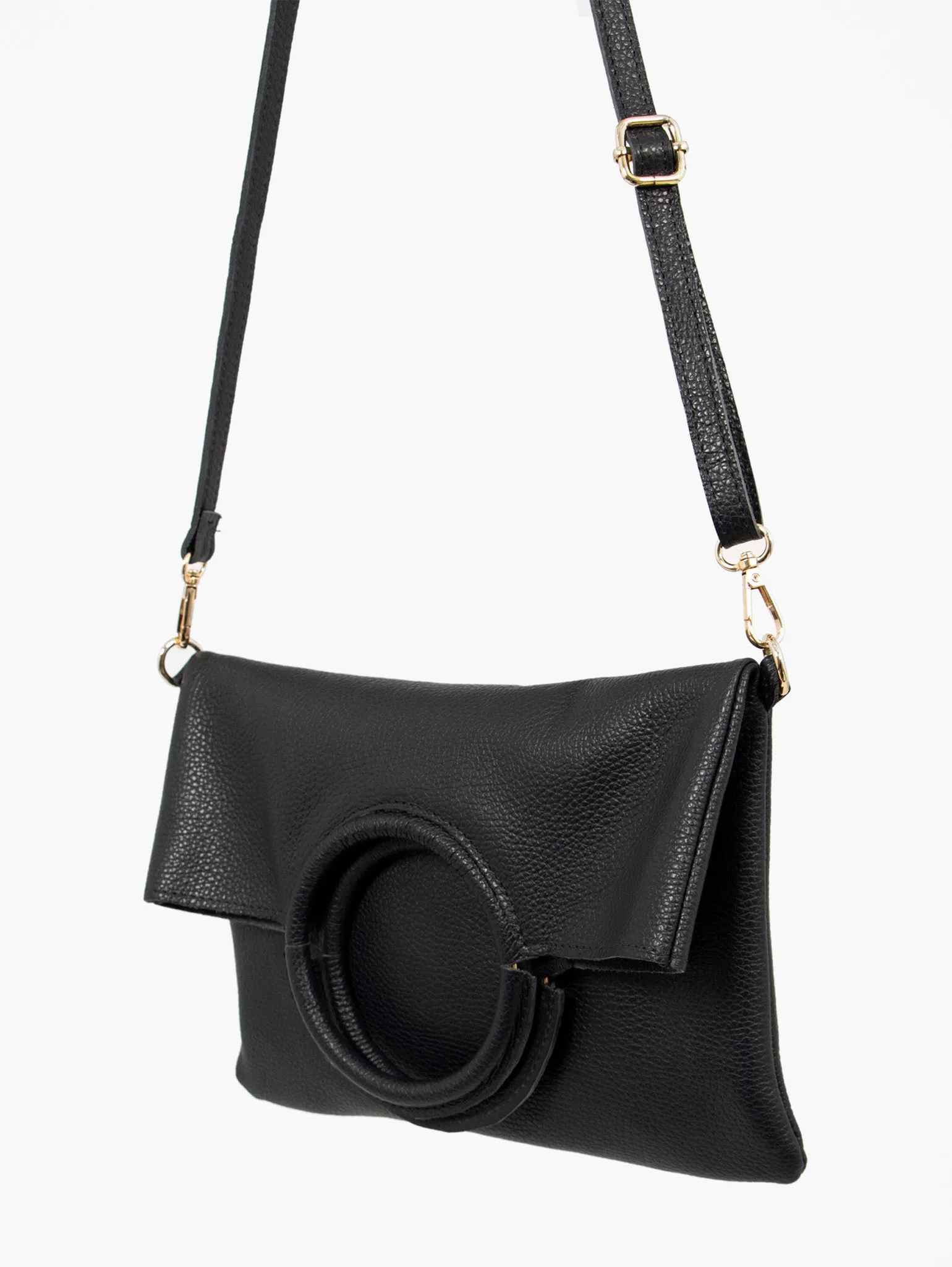 Rowan Italian Leather 2pc Crossbody Bag Set - Black, Pebbled