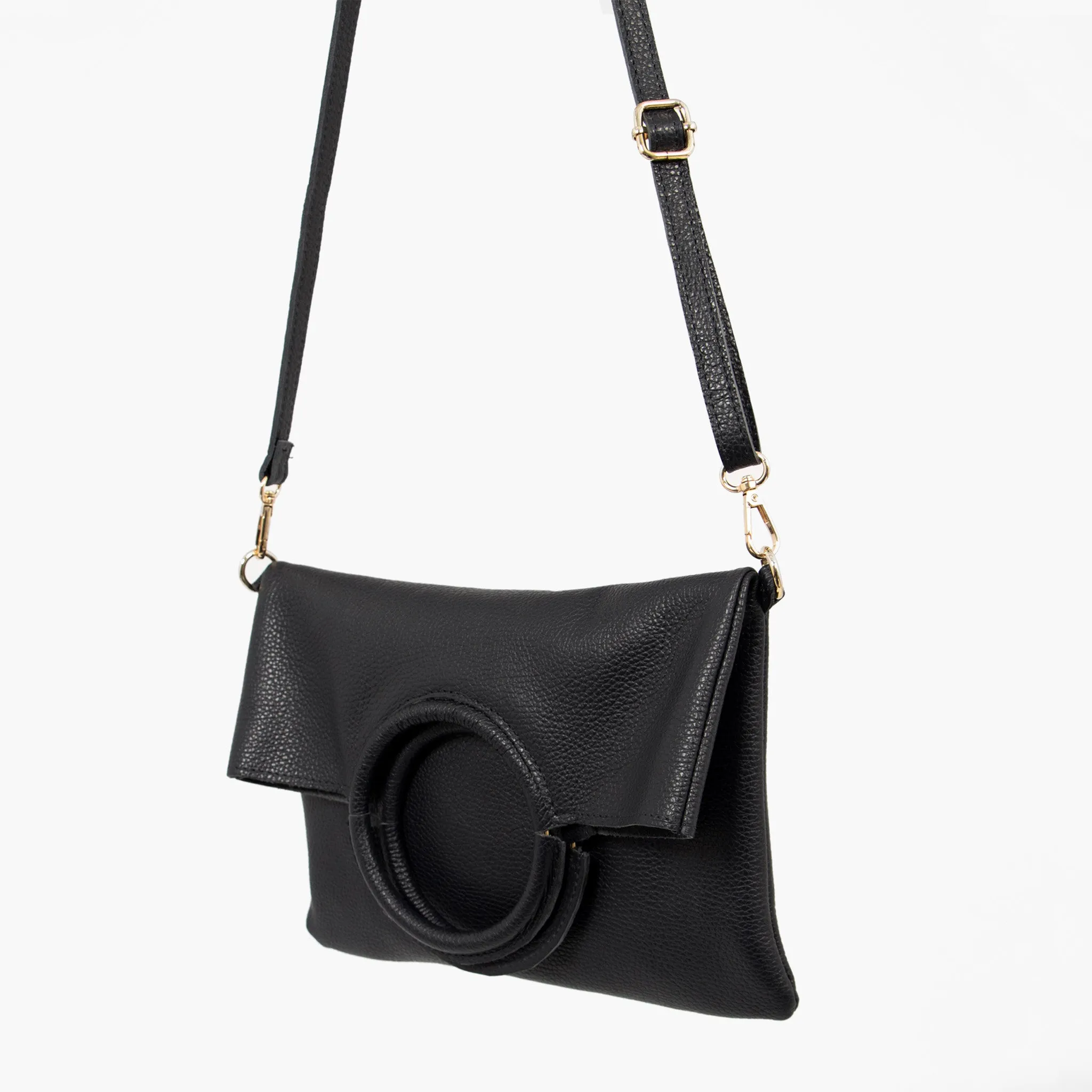 Rowan Italian Leather 2pc Crossbody Bag Set - Black, Pebbled