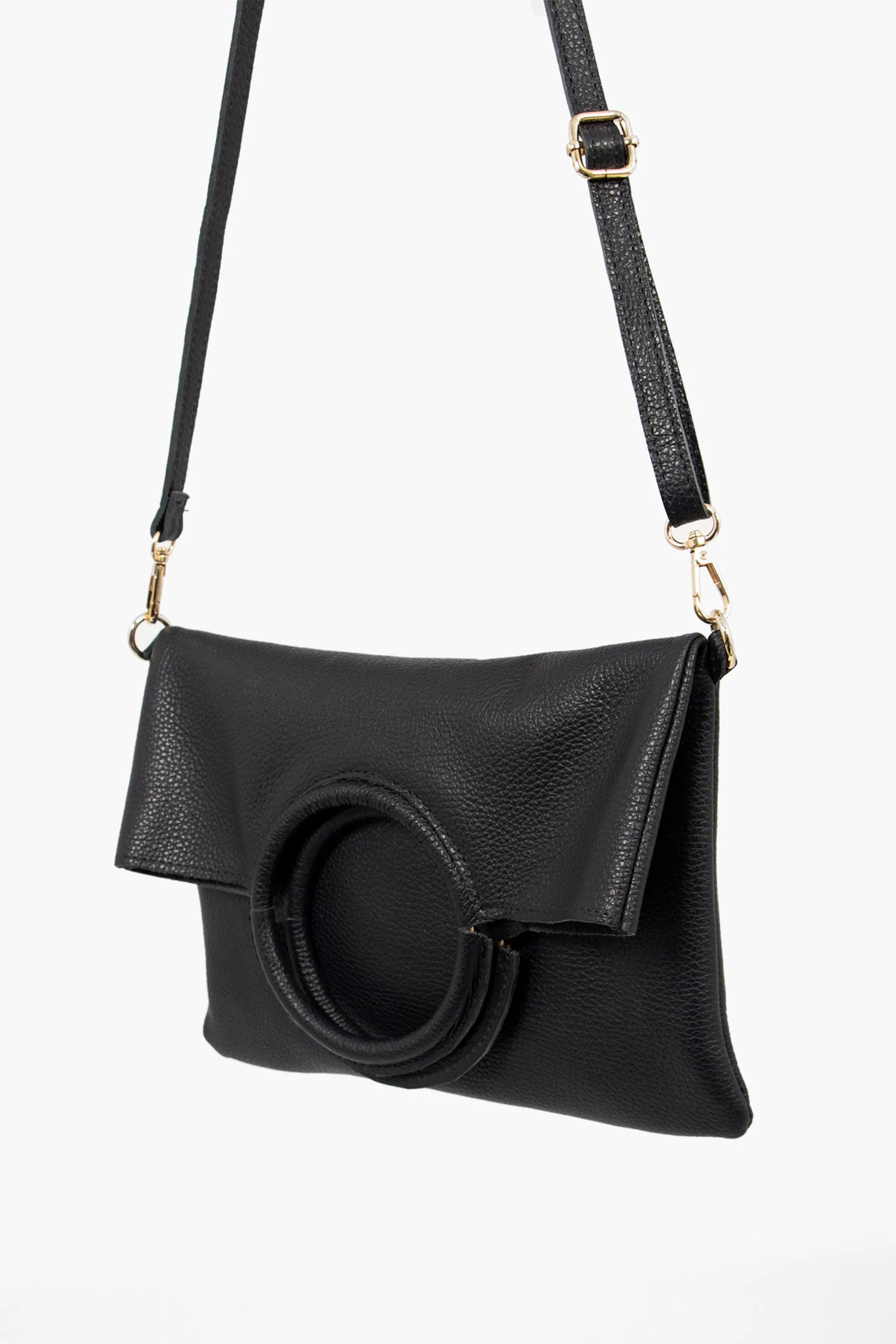 Rowan Italian Leather 2pc Crossbody Bag Set - Black, Pebbled