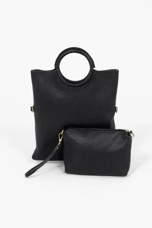 Rowan Italian Leather 2pc Crossbody Bag Set - Black, Pebbled