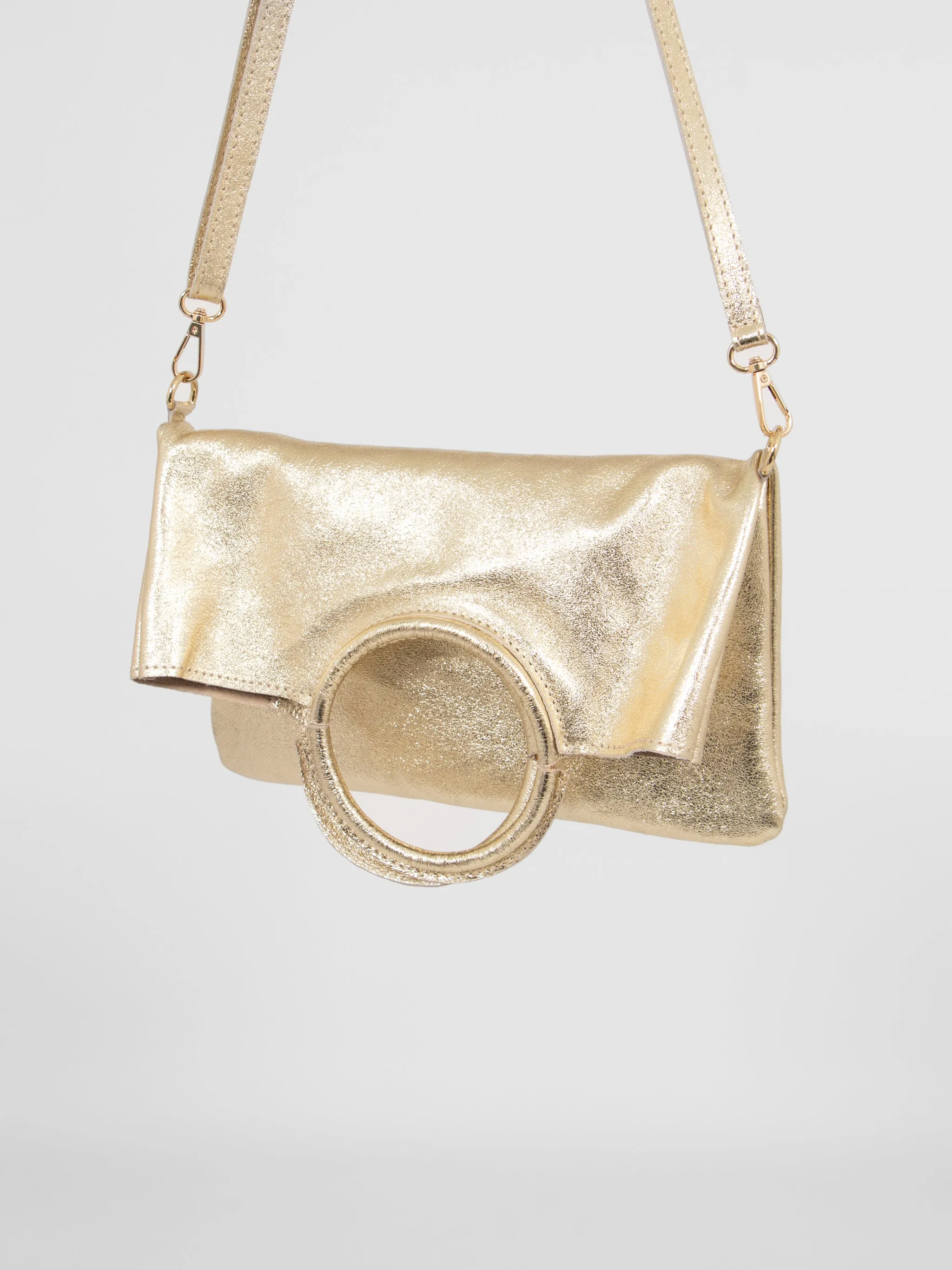 Rowan Italian Leather 2pc Crossbody Bag Set - Gold, Metallic