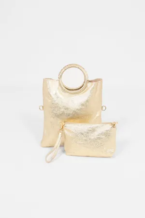 Rowan Italian Leather 2pc Crossbody Bag Set - Gold, Metallic