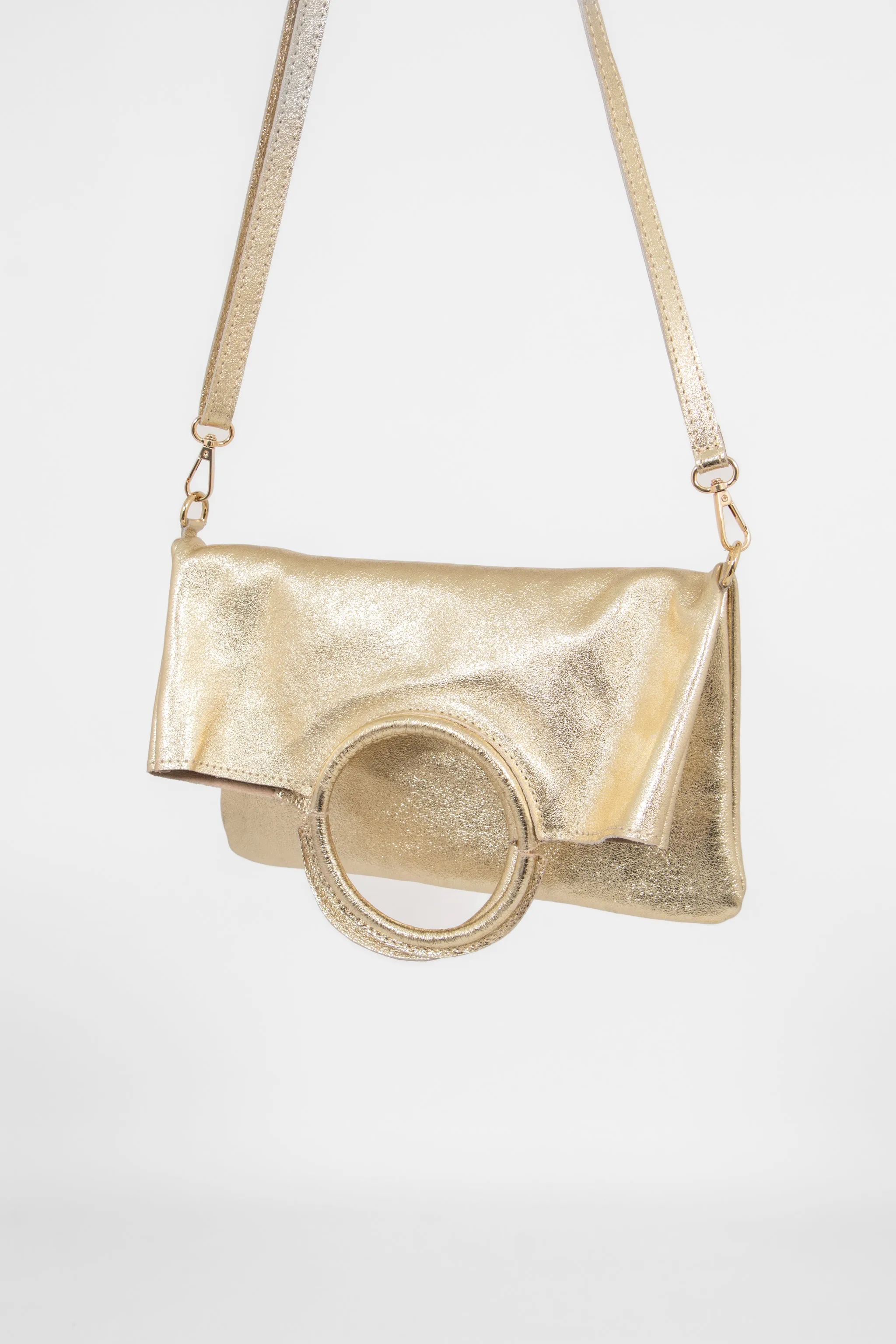 Rowan Italian Leather 2pc Crossbody Bag Set - Gold, Metallic