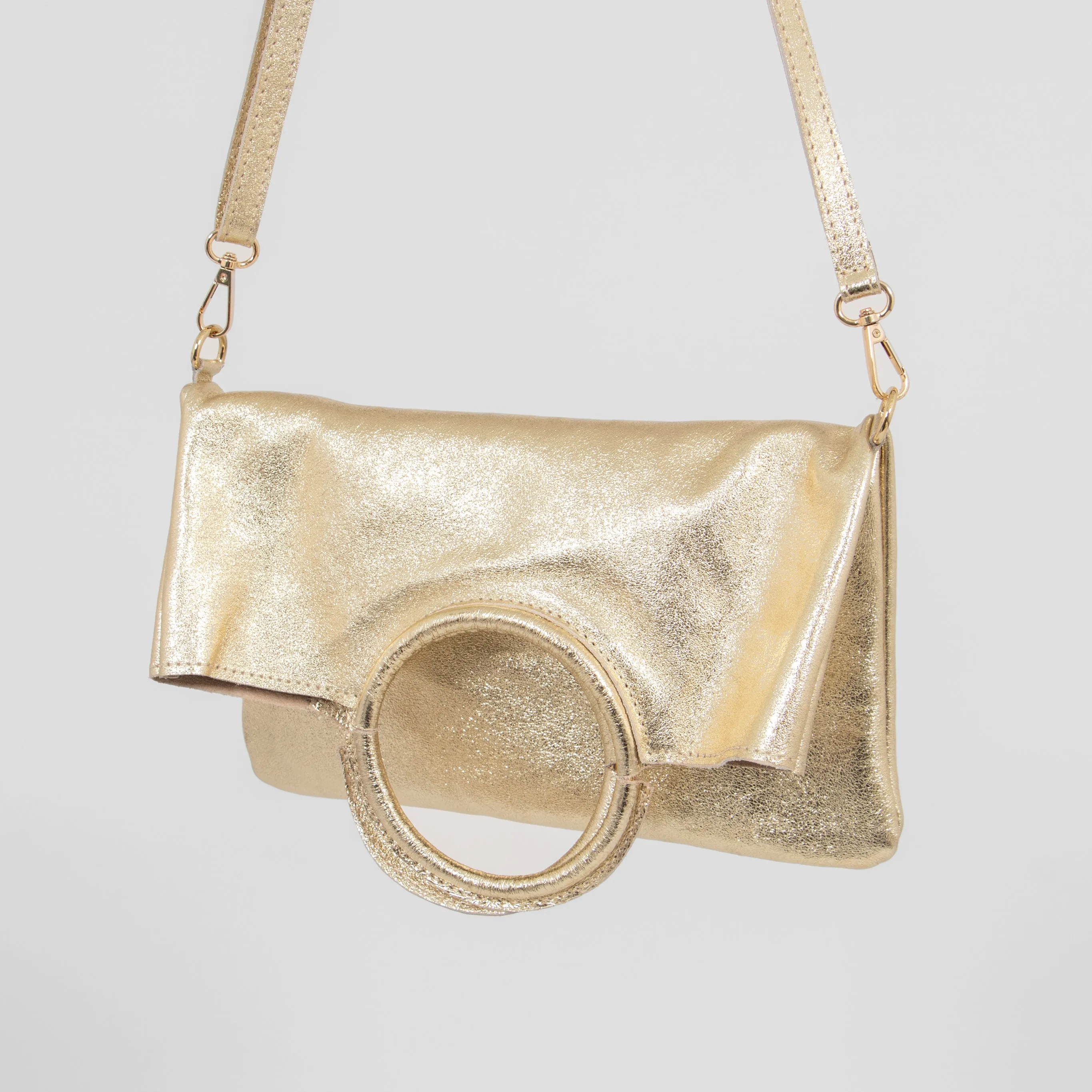Rowan Italian Leather 2pc Crossbody Bag Set - Gold, Metallic