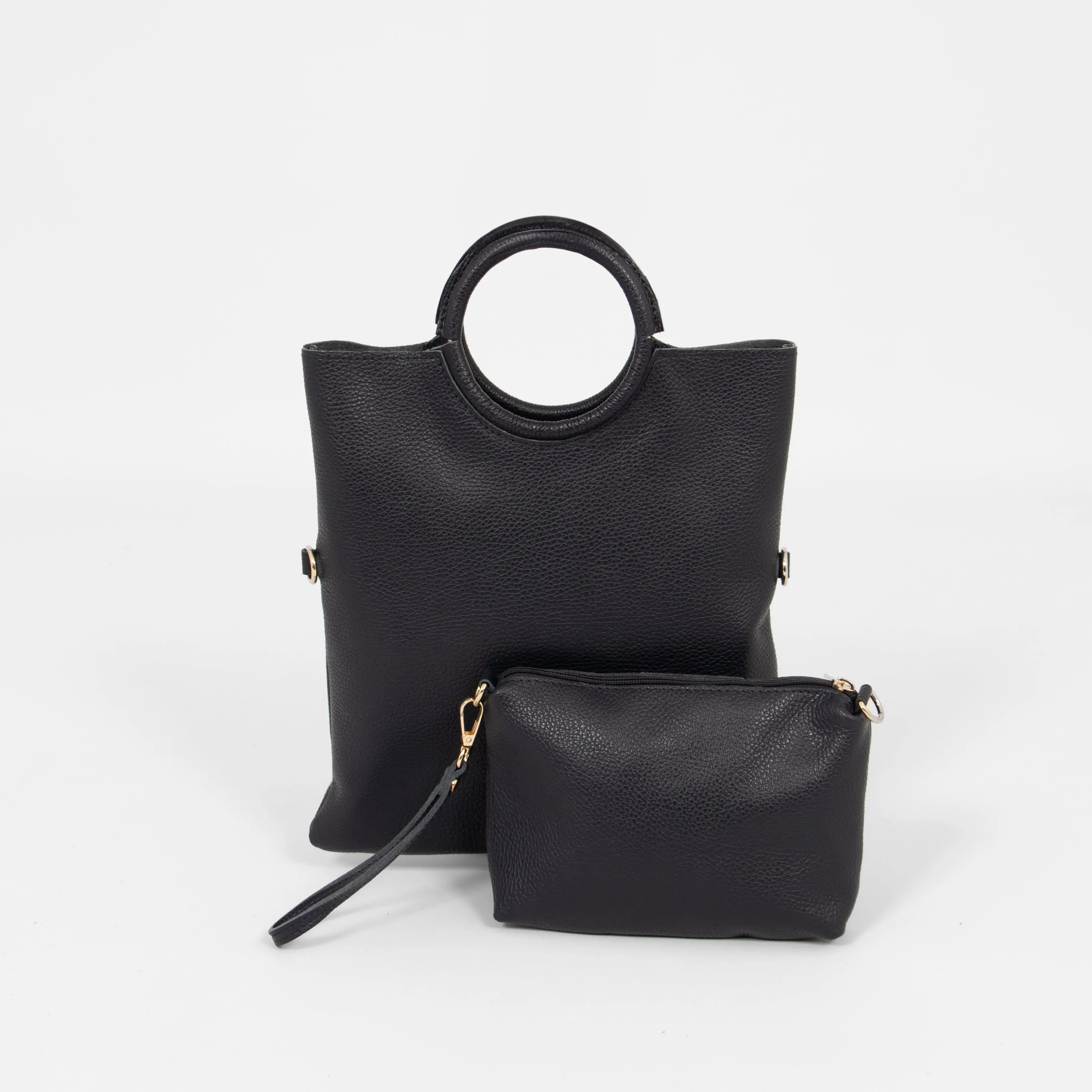 Rowan Italian Leather 2pc Crossbody Bag Set - Navy Blue, Pebbled