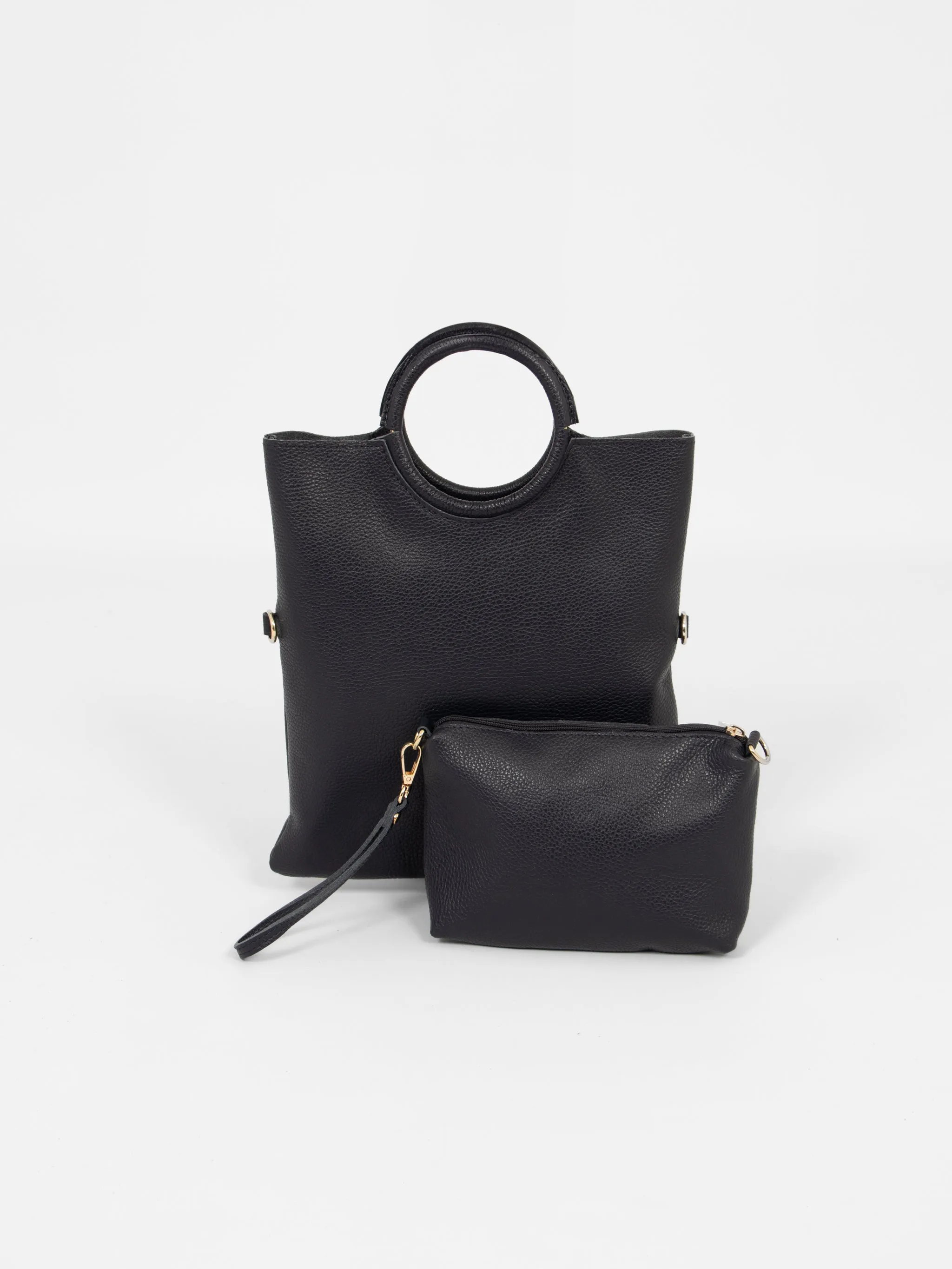 Rowan Italian Leather 2pc Crossbody Bag Set - Navy Blue, Pebbled
