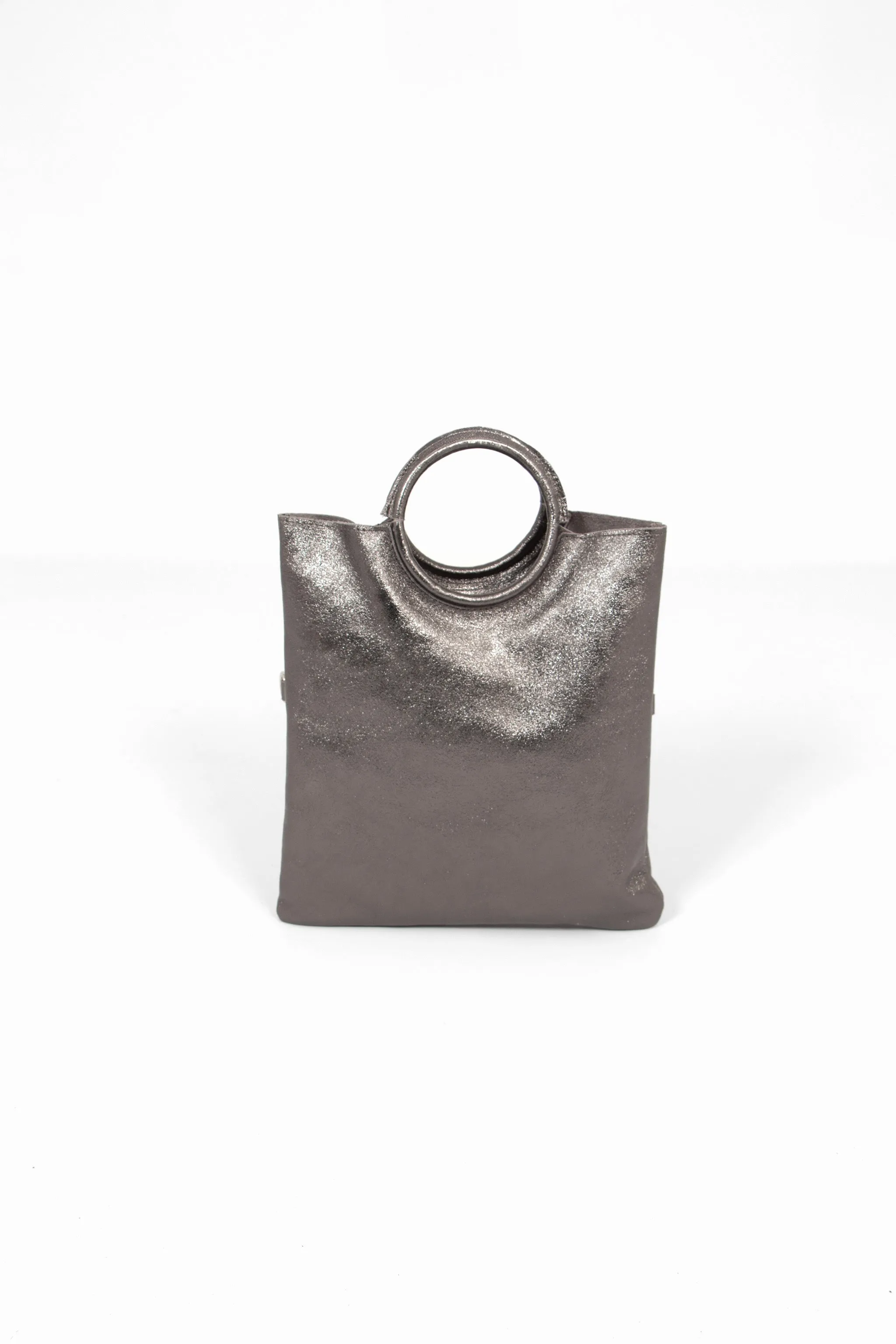 Rowan Italian Leather 2pc Crossbody Bag Set- Pewter, Metallic