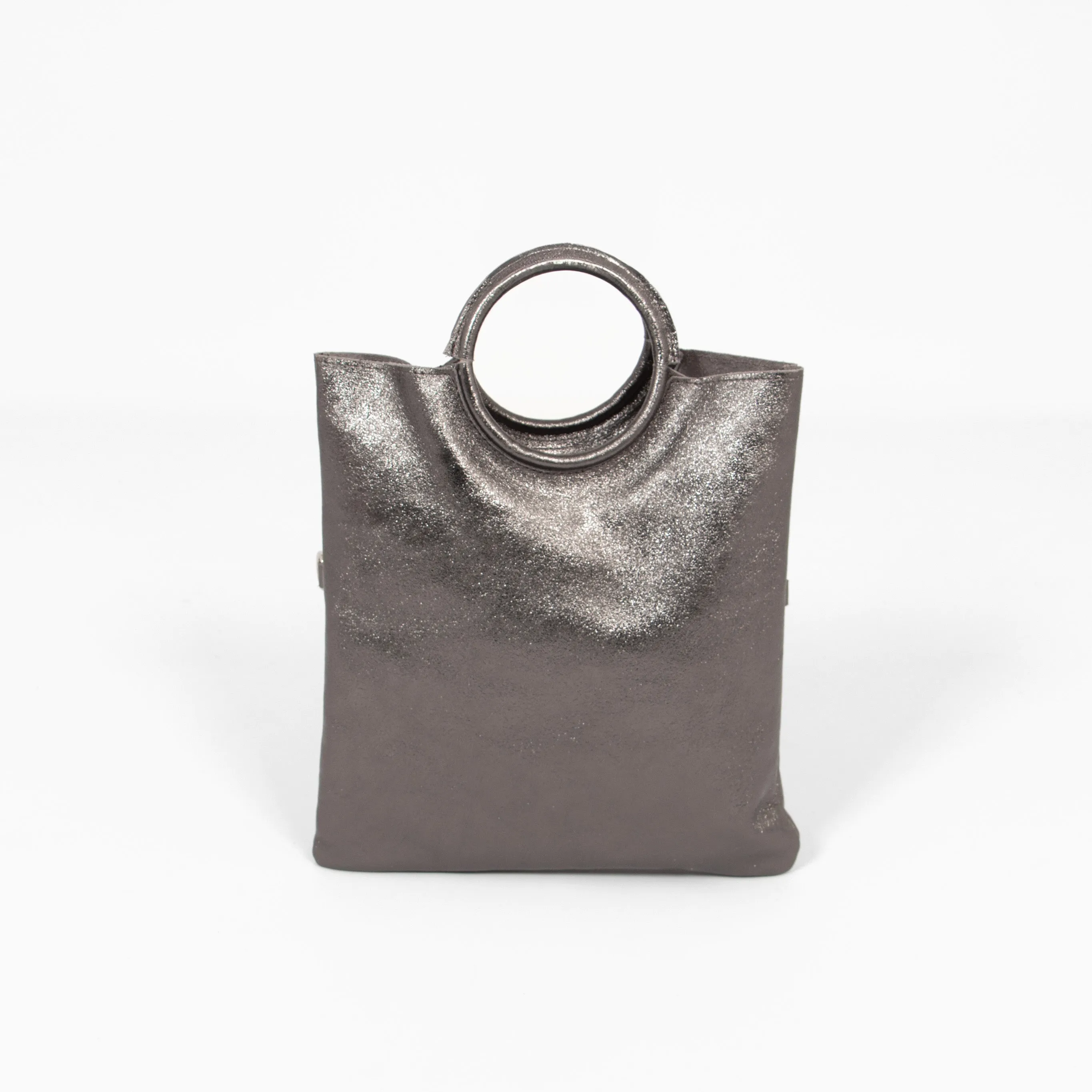 Rowan Italian Leather 2pc Crossbody Bag Set- Pewter, Metallic