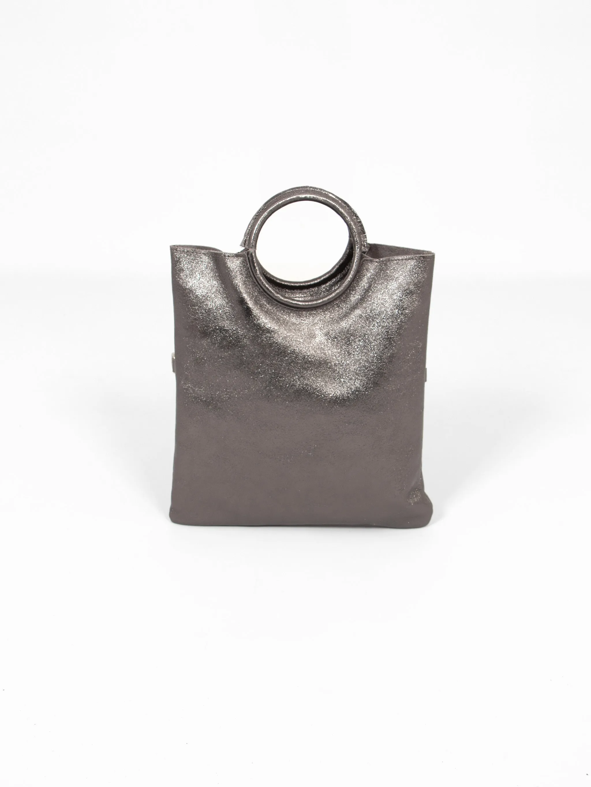 Rowan Italian Leather 2pc Crossbody Bag Set- Pewter, Metallic