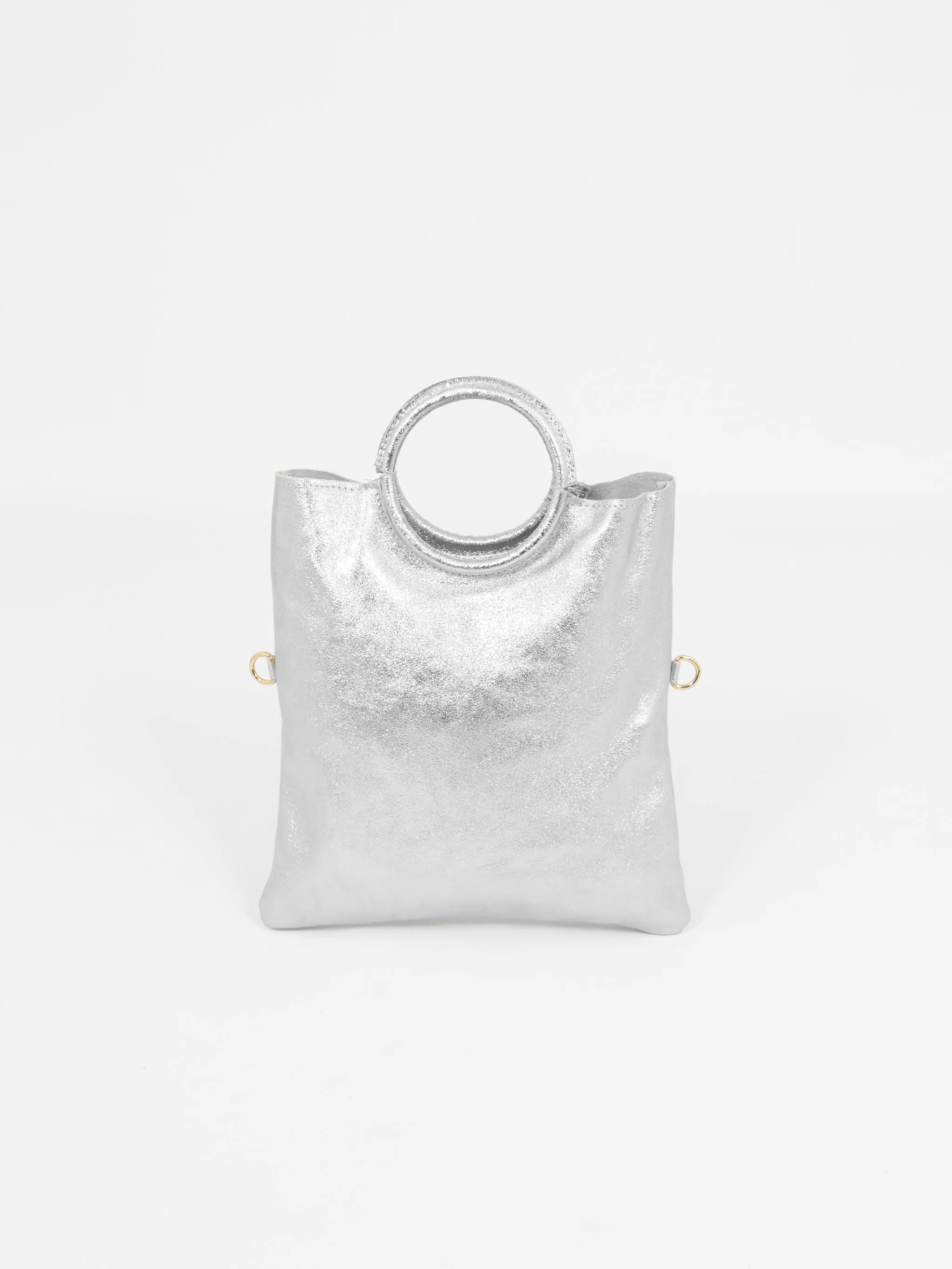 Rowan Italian Leather 2pc Crossbody Bag Set - Silver, Metallic