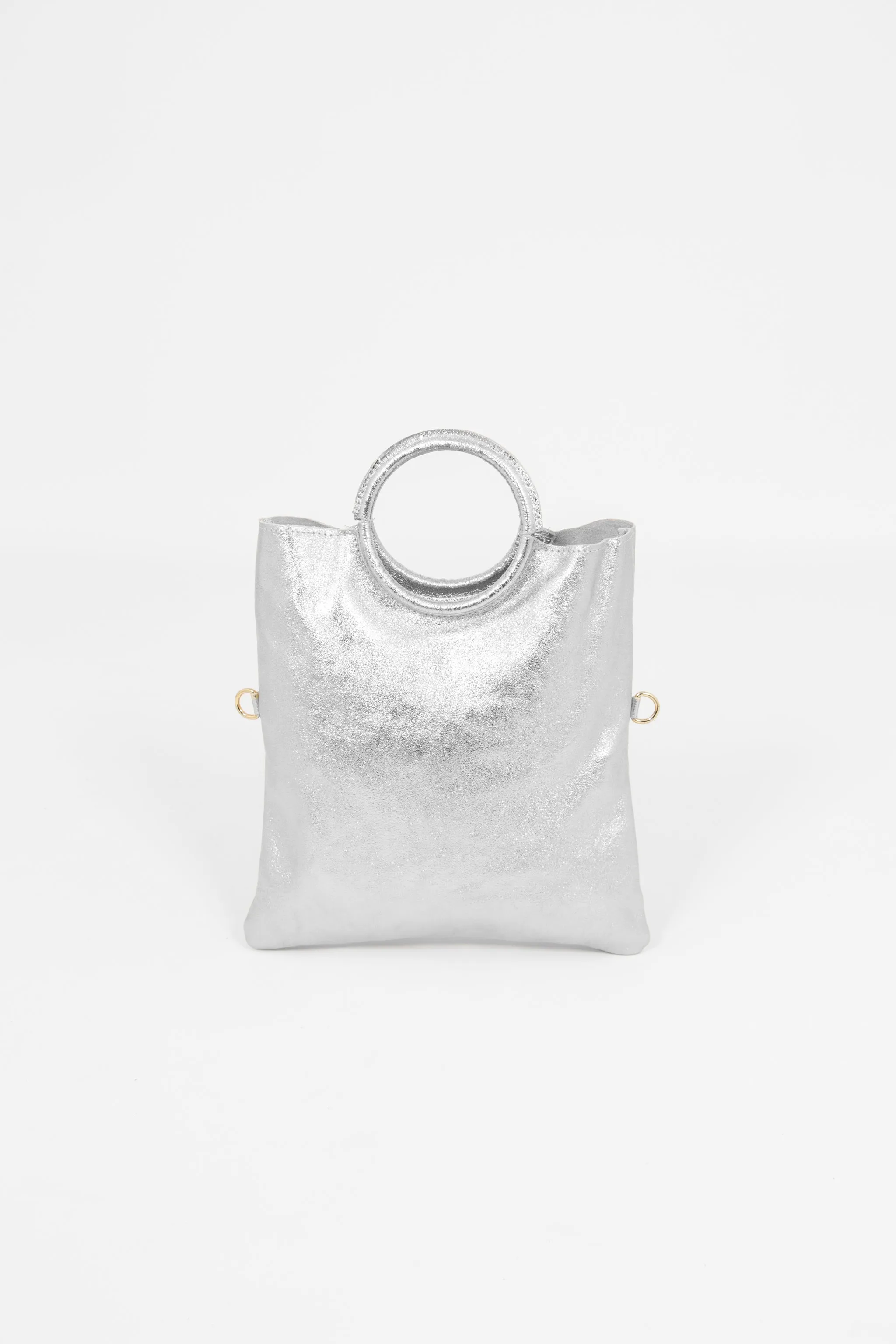 Rowan Italian Leather 2pc Crossbody Bag Set - Silver, Metallic