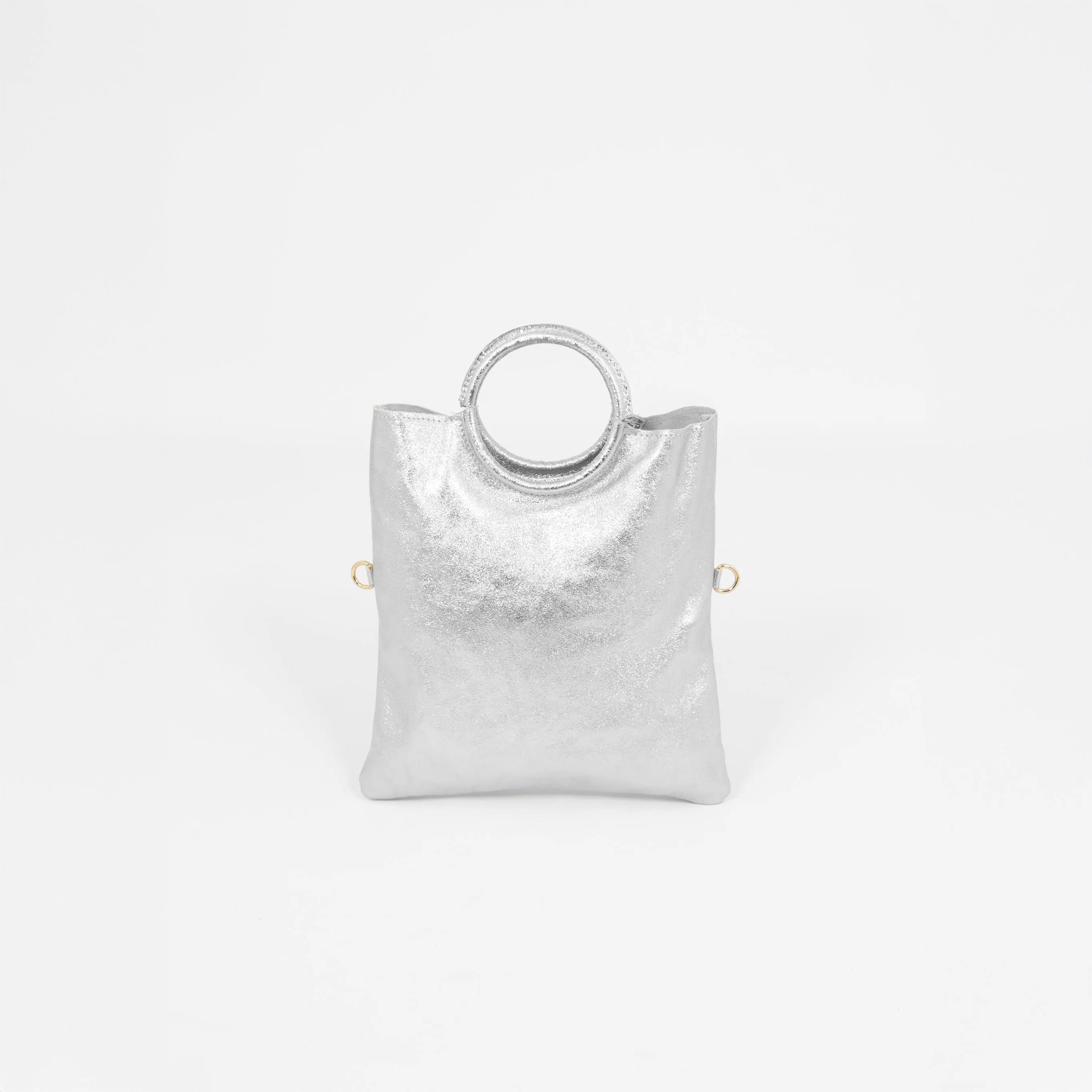 Rowan Italian Leather 2pc Crossbody Bag Set - Silver, Metallic