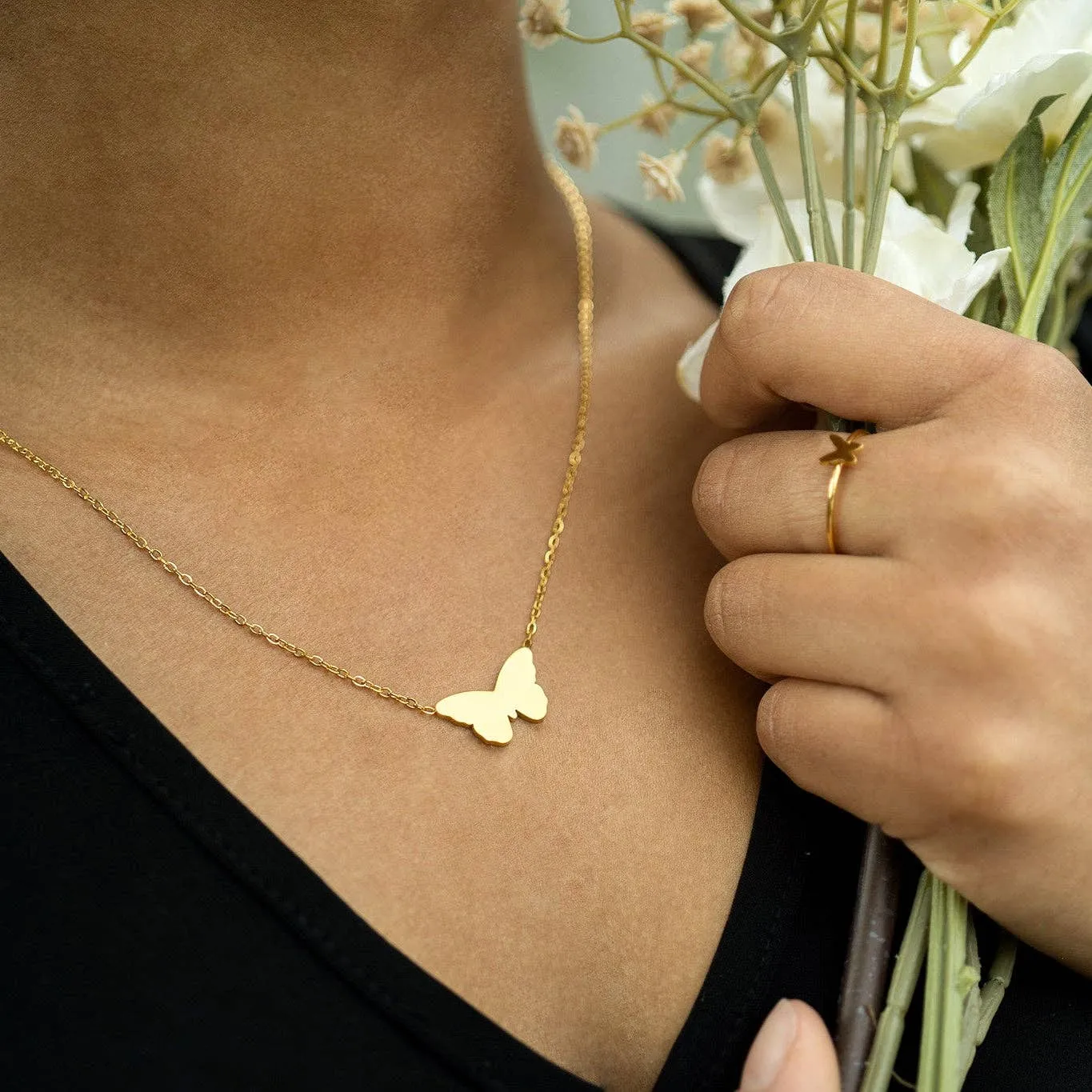 Sage 18K Gold PVD Held Butterfly Necklace