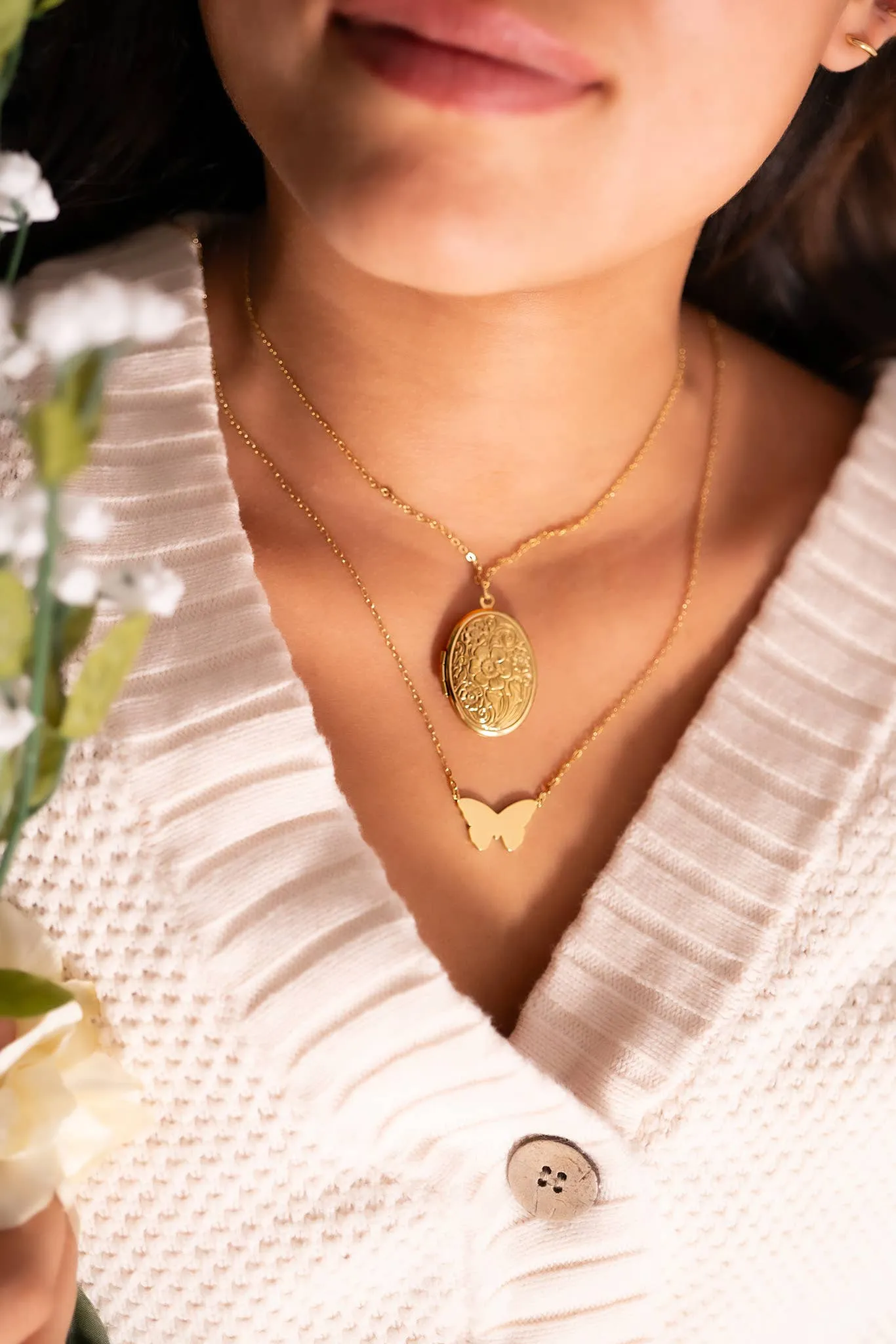 Sage 18K Gold PVD Held Butterfly Necklace
