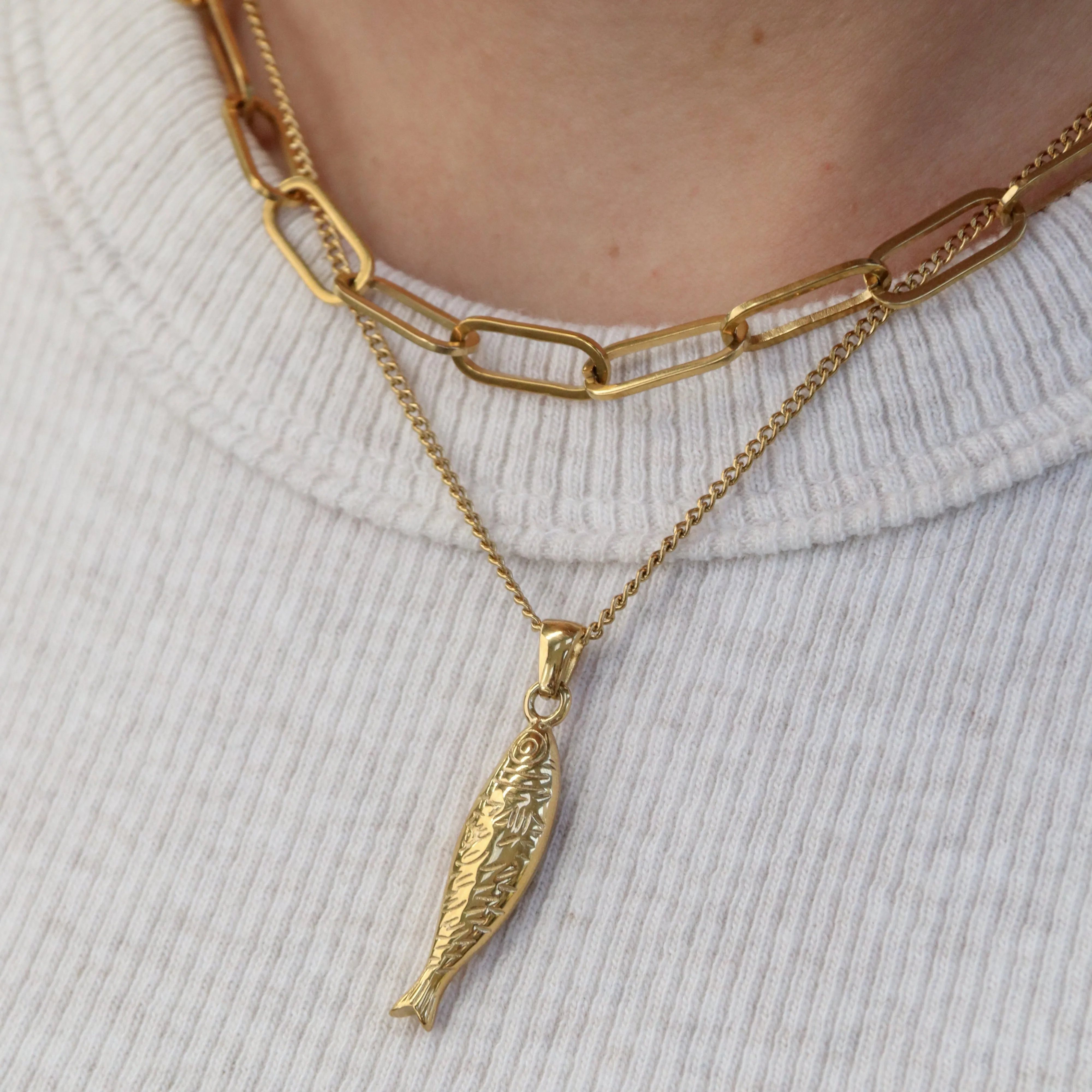 Sardine | Gold Plated or Silver Stainless Steel Sardine Pendant Necklace