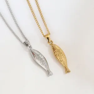 Sardine | Gold Plated or Silver Stainless Steel Sardine Pendant Necklace