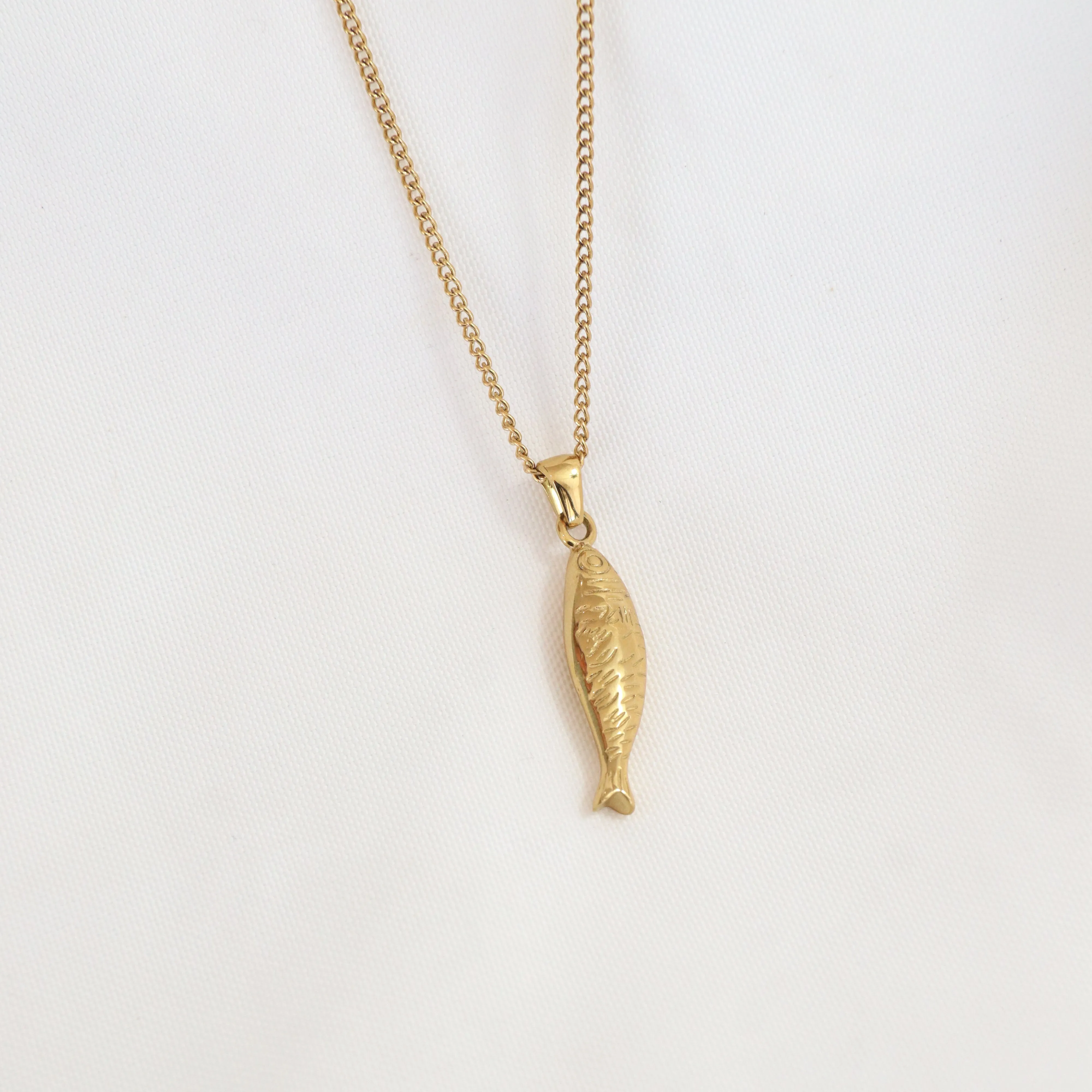 Sardine | Gold Plated or Silver Stainless Steel Sardine Pendant Necklace