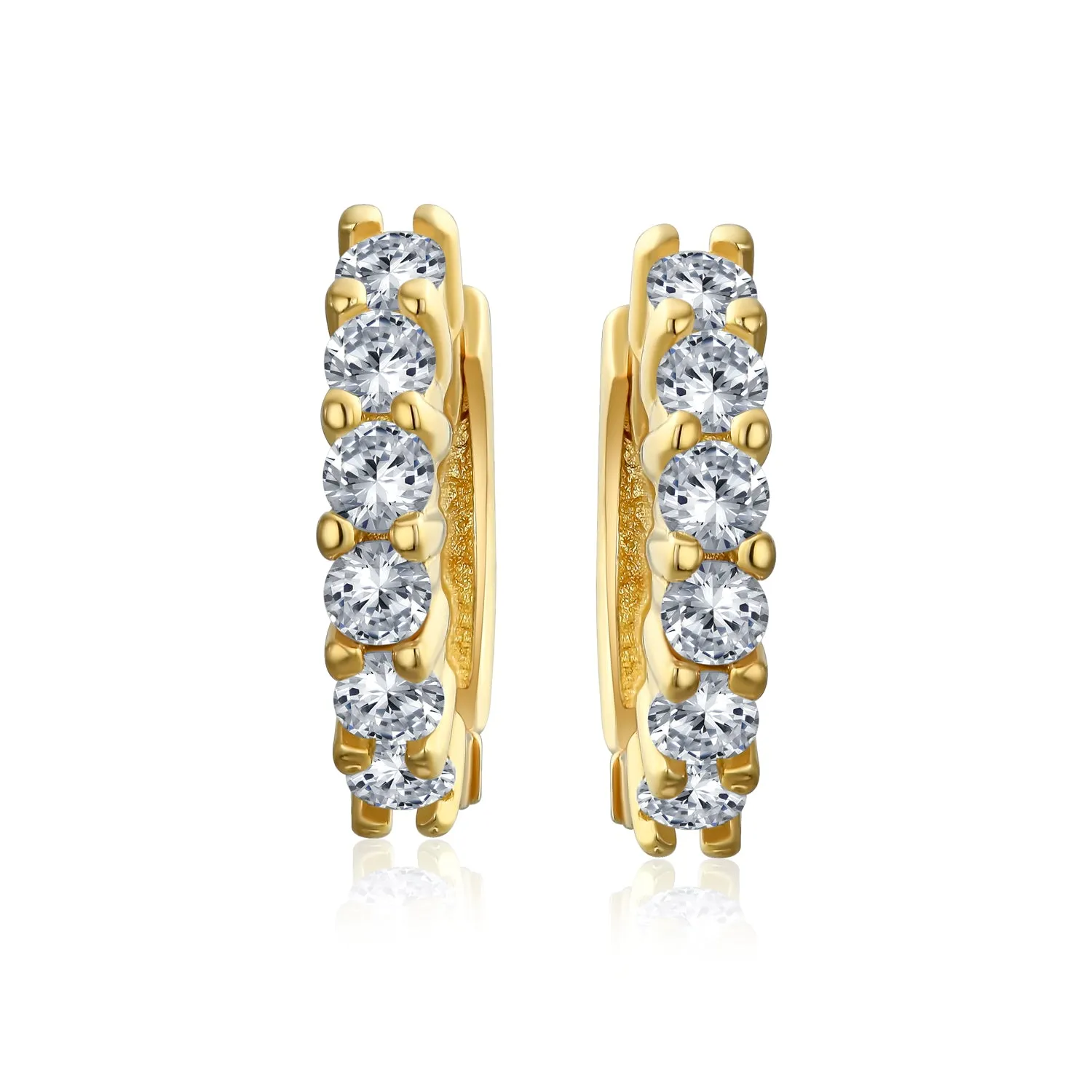 Set of 2 Solitaire CZ Round Hoop Earrings Silver Gold Plated Sterling Silver