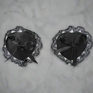 Sexy Black Leather and Lace Nipple Pasties In a Bag