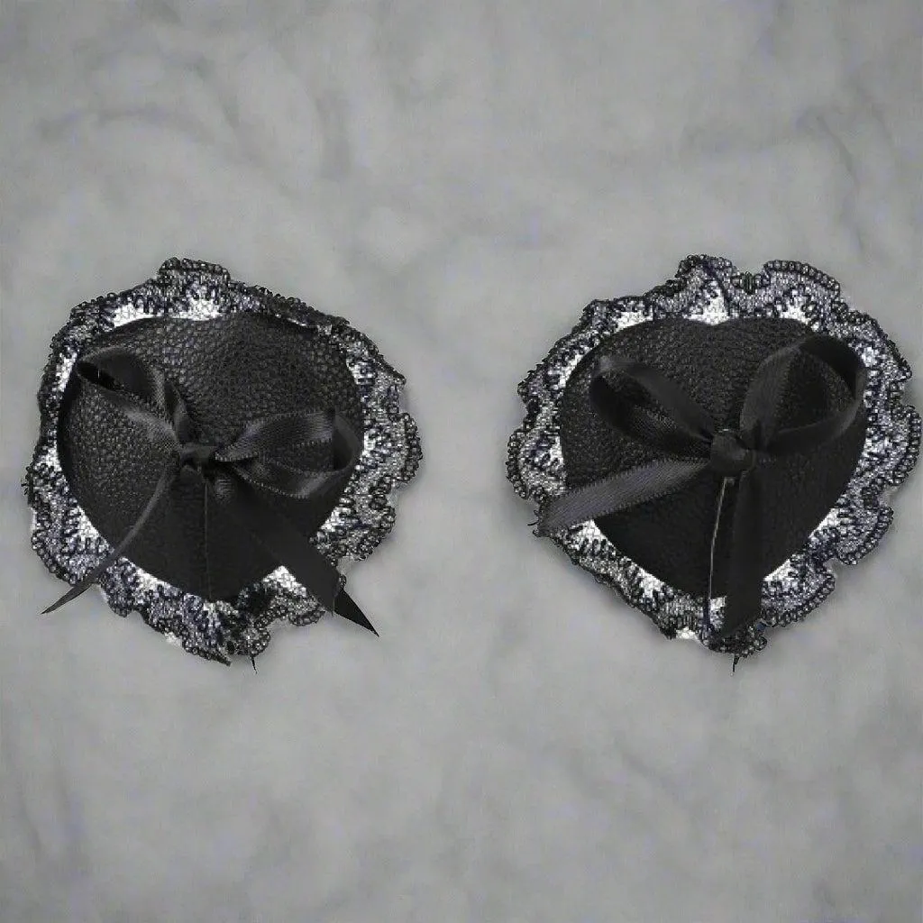 Sexy Black Leather and Lace Nipple Pasties In a Bag