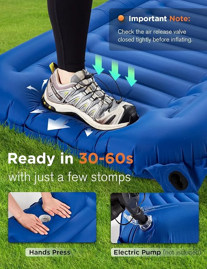 Sleeping Pad for Camping 6 Inches Thick Self Inflatable Ultra Lightweight Sleep Mat with Built-in Pillow ＆ Pump Compact for Backpacking Hiking Tent Travel w/Carrying Bag 77.5''LX27''W, Blue