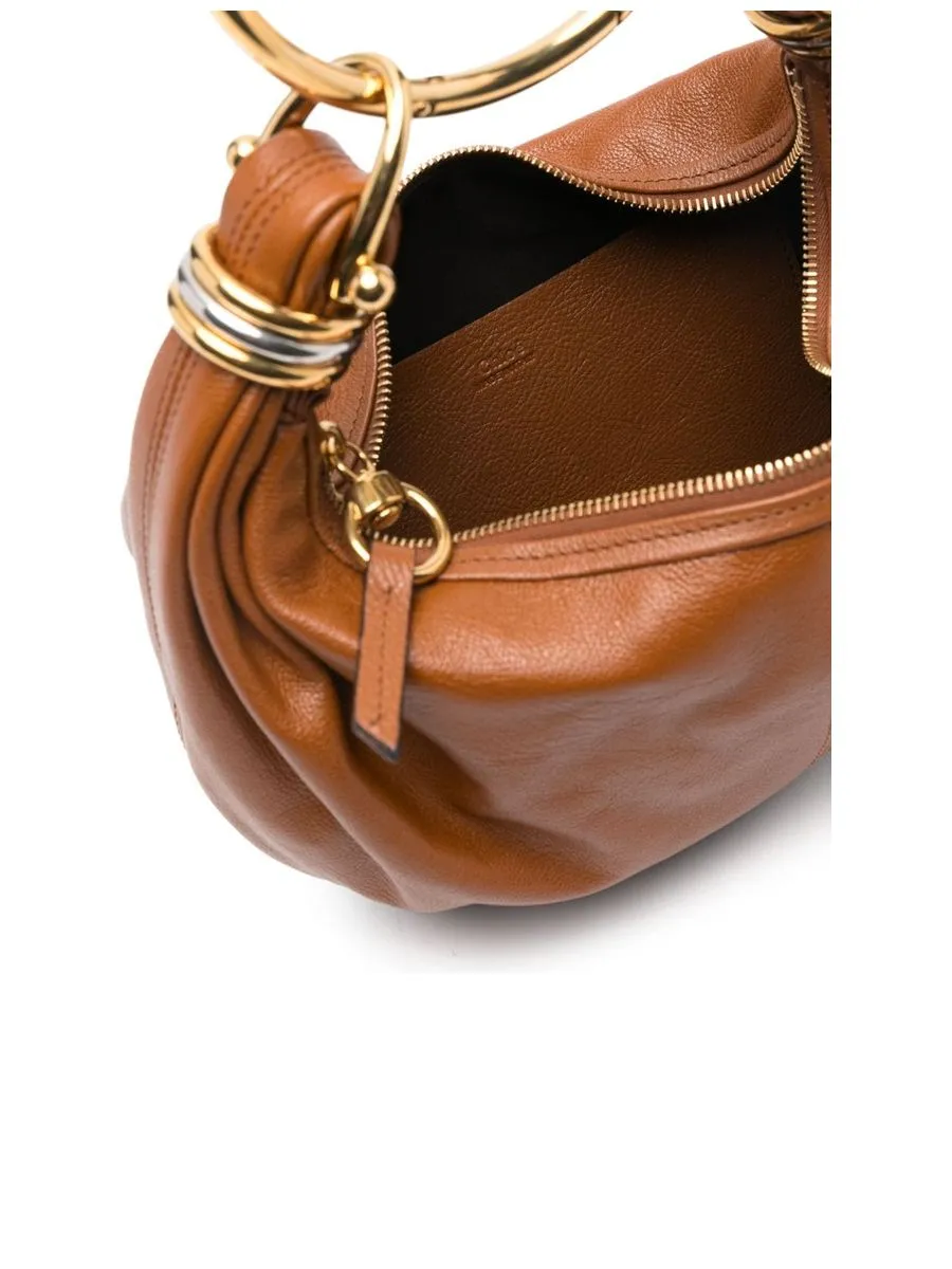 Small Bracelet Hobo Bag in Grained Leather