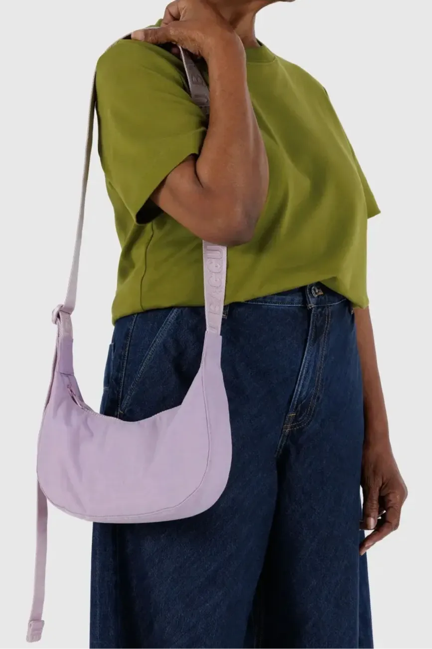 Small Nylon Crescent Bag in Dusty Pink