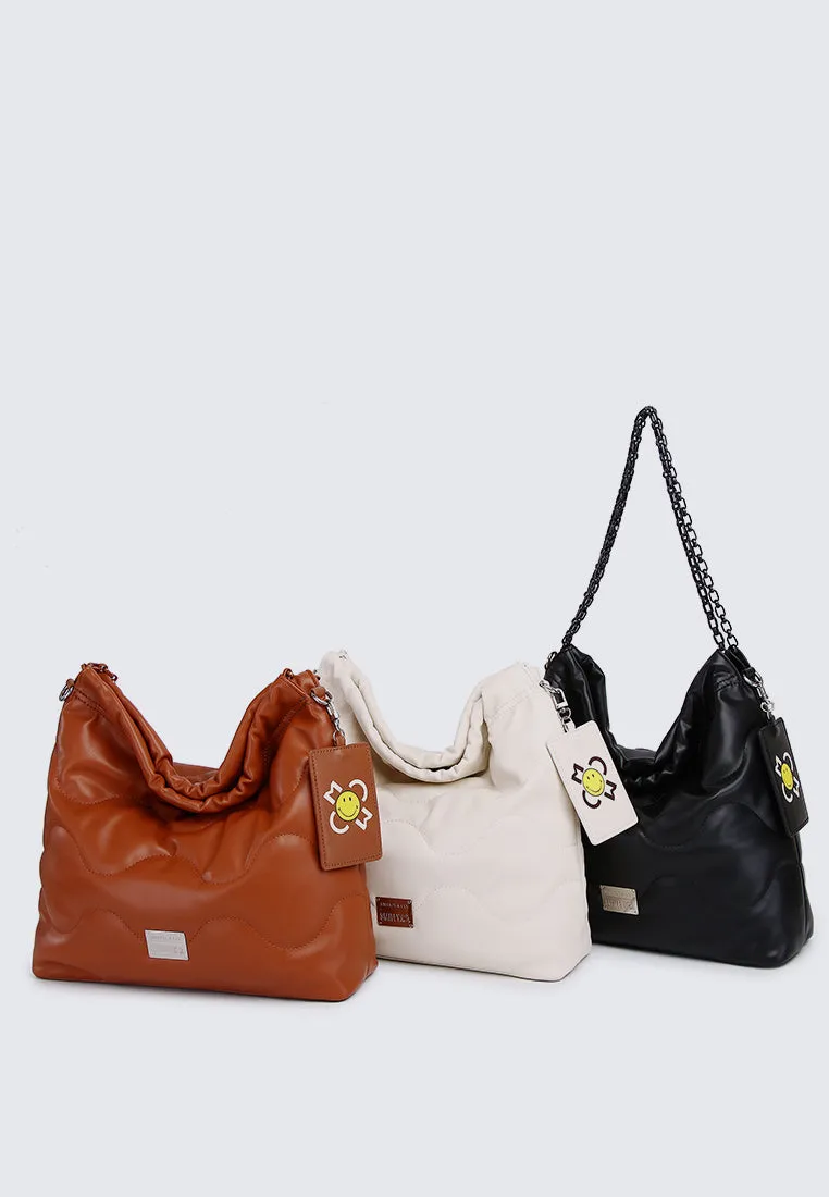 Smiley Life Is Good Chain Drawstring Handbag (Dark Orange)