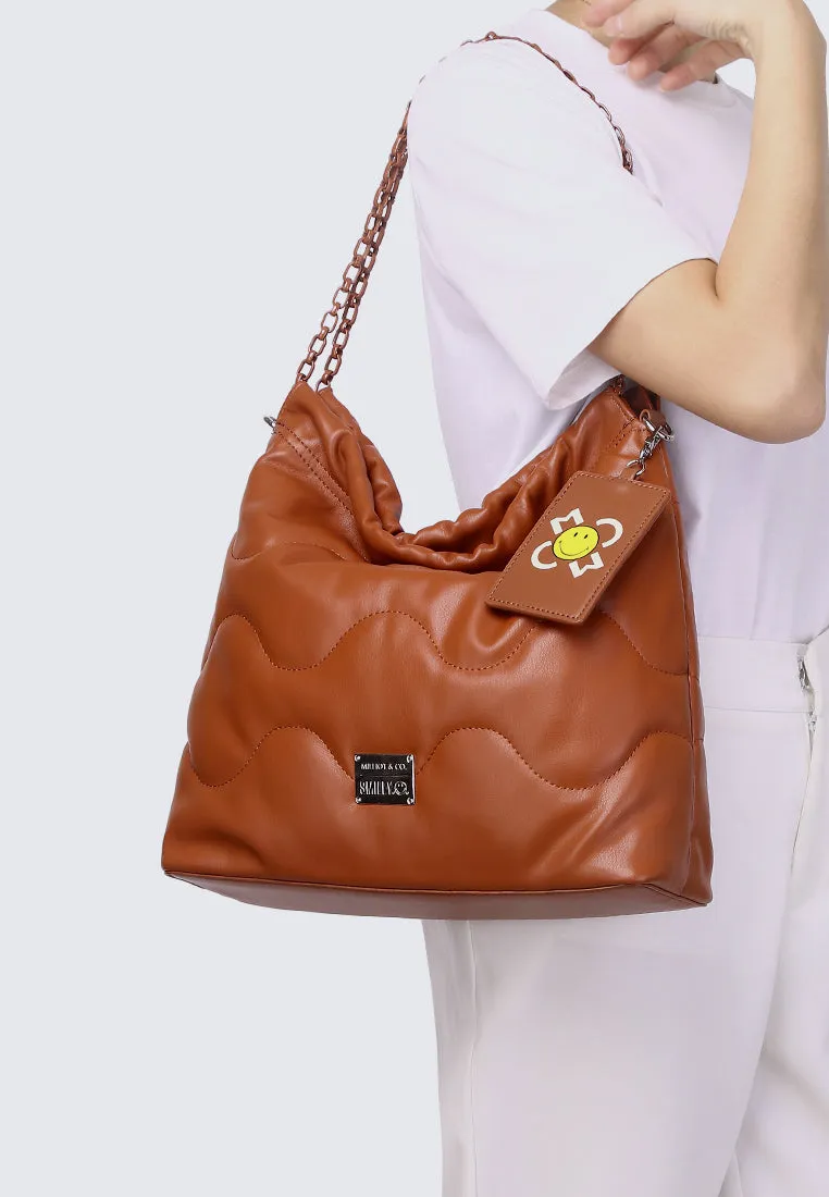 Smiley Life Is Good Chain Drawstring Handbag (Dark Orange)