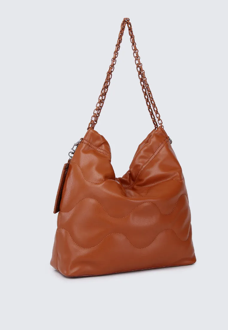 Smiley Life Is Good Chain Drawstring Handbag (Dark Orange)
