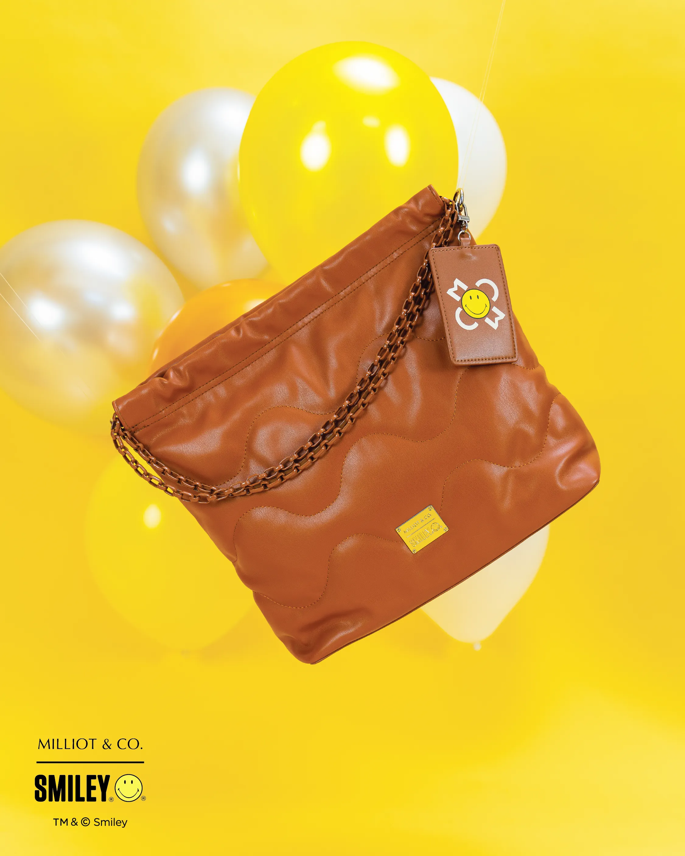 Smiley Life Is Good Chain Drawstring Handbag (Dark Orange)