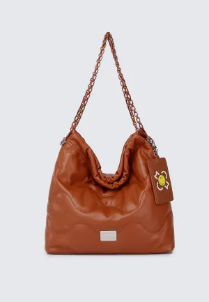 Smiley Life Is Good Chain Drawstring Handbag (Dark Orange)