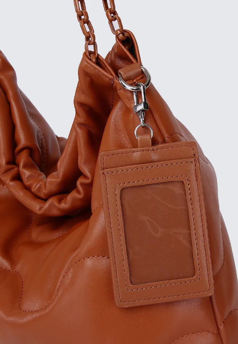 Smiley Life Is Good Chain Drawstring Handbag (Dark Orange)