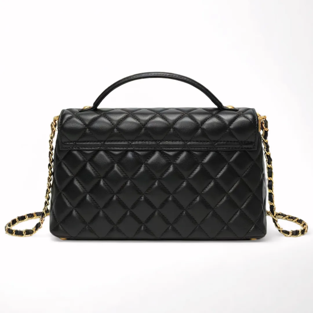 Solace Quilted Calf Leather 2-Way Handbag & Crossbody (Black)
