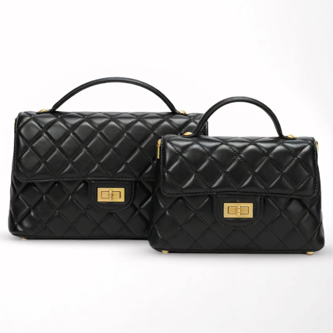 Solace Quilted Calf Leather 2-Way Handbag & Crossbody (Black)