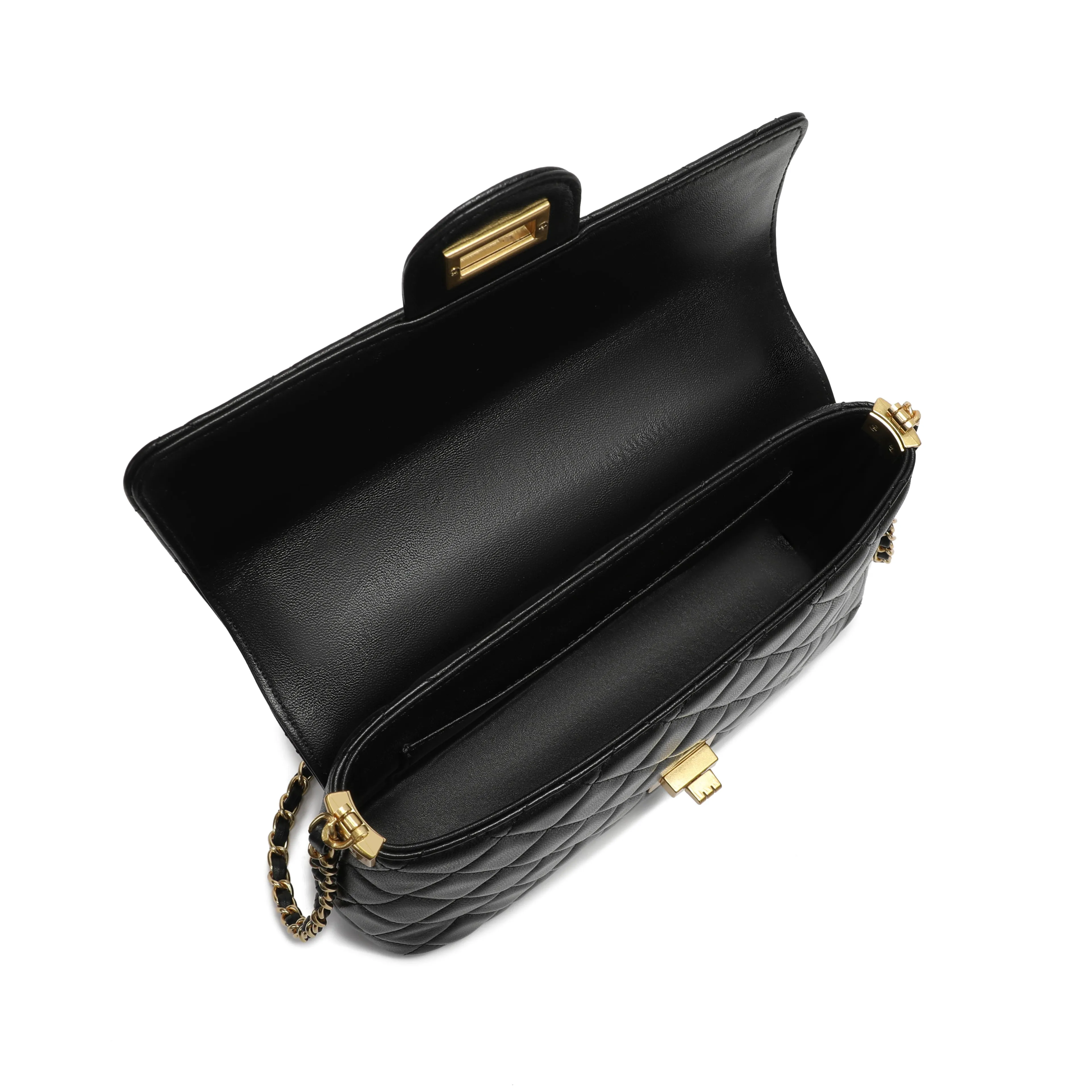 Solace Quilted Calf Leather 2-Way Handbag & Crossbody (Black)