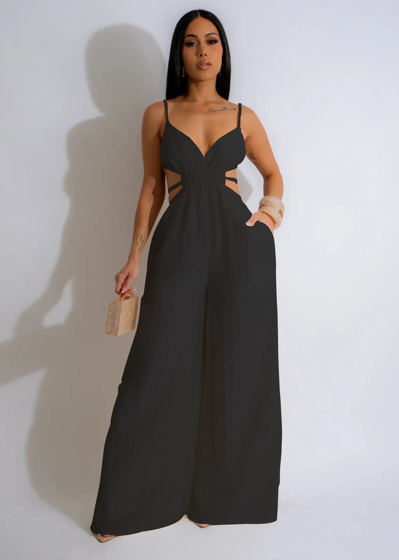 Sophisticated Wide-Leg Strappy Jumpsuit with Low-Back Detail