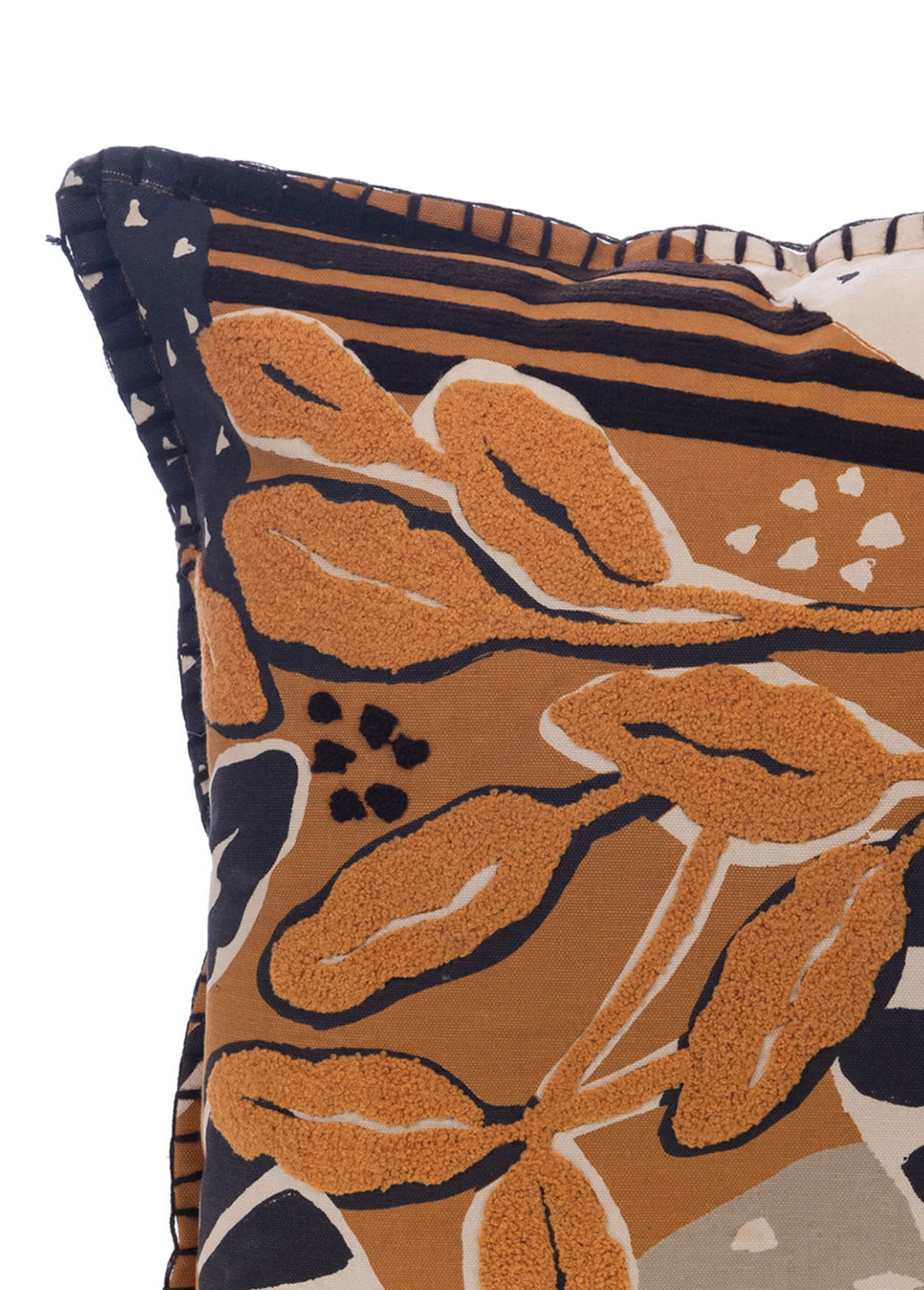 Square cushion with tufted ethnic pattern