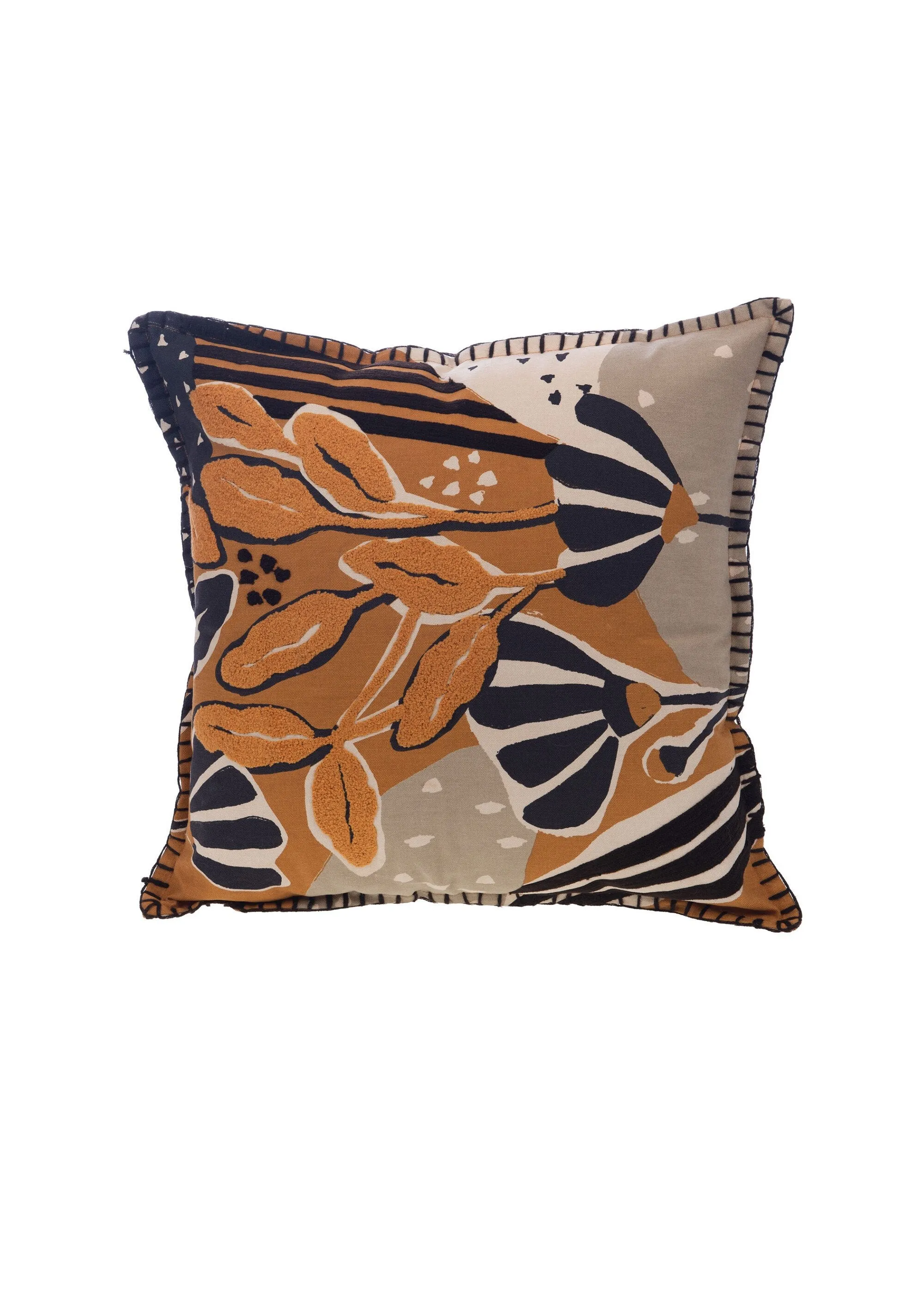 Square cushion with tufted ethnic pattern