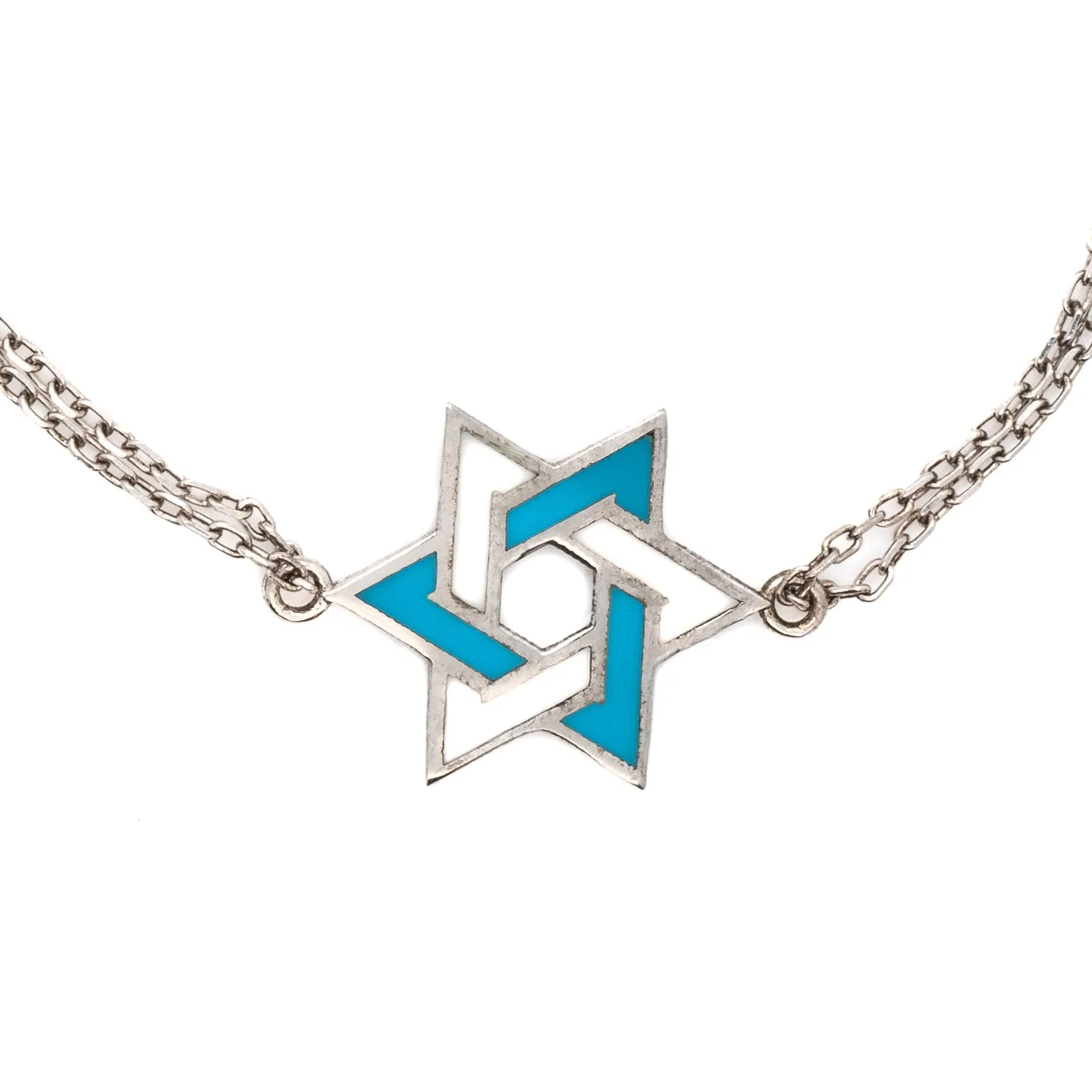 Sterling Silver & Turquoise Enamel Star Of David Bracelet