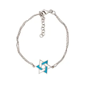 Sterling Silver & Turquoise Enamel Star Of David Bracelet