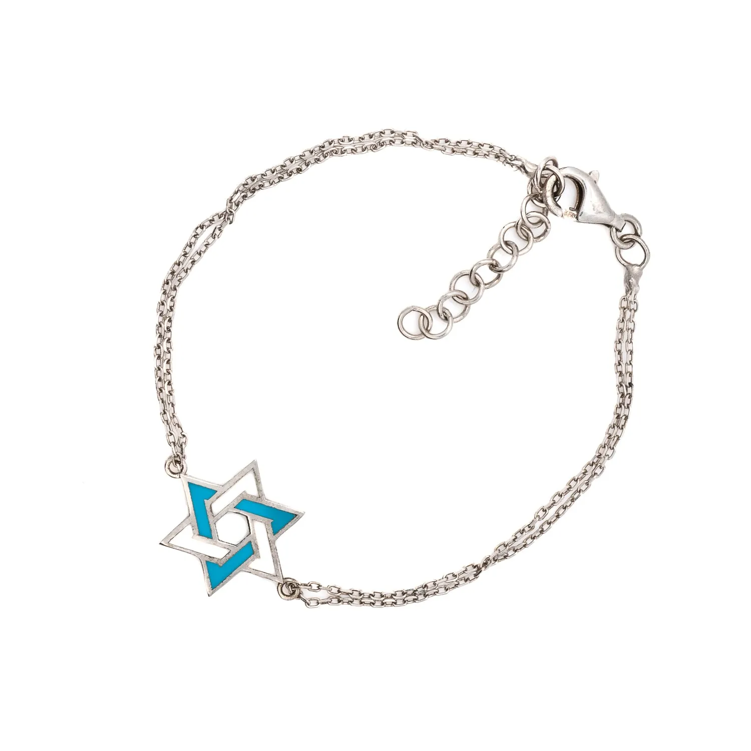 Sterling Silver & Turquoise Enamel Star Of David Bracelet