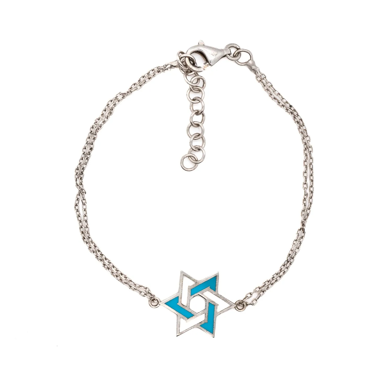 Sterling Silver & Turquoise Enamel Star Of David Bracelet