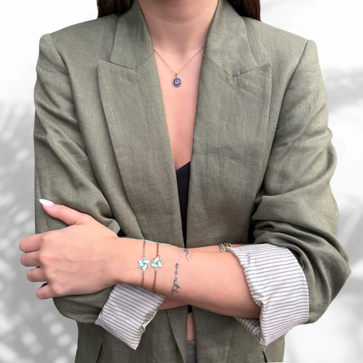 Sterling Silver & Turquoise Enamel Star Of David Bracelet