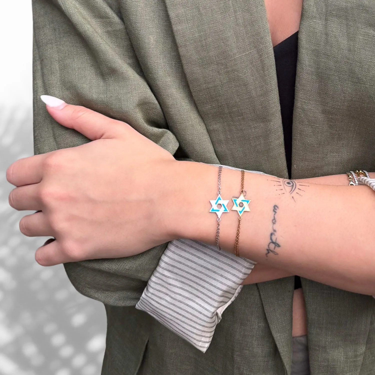 Sterling Silver & Turquoise Enamel Star Of David Bracelet