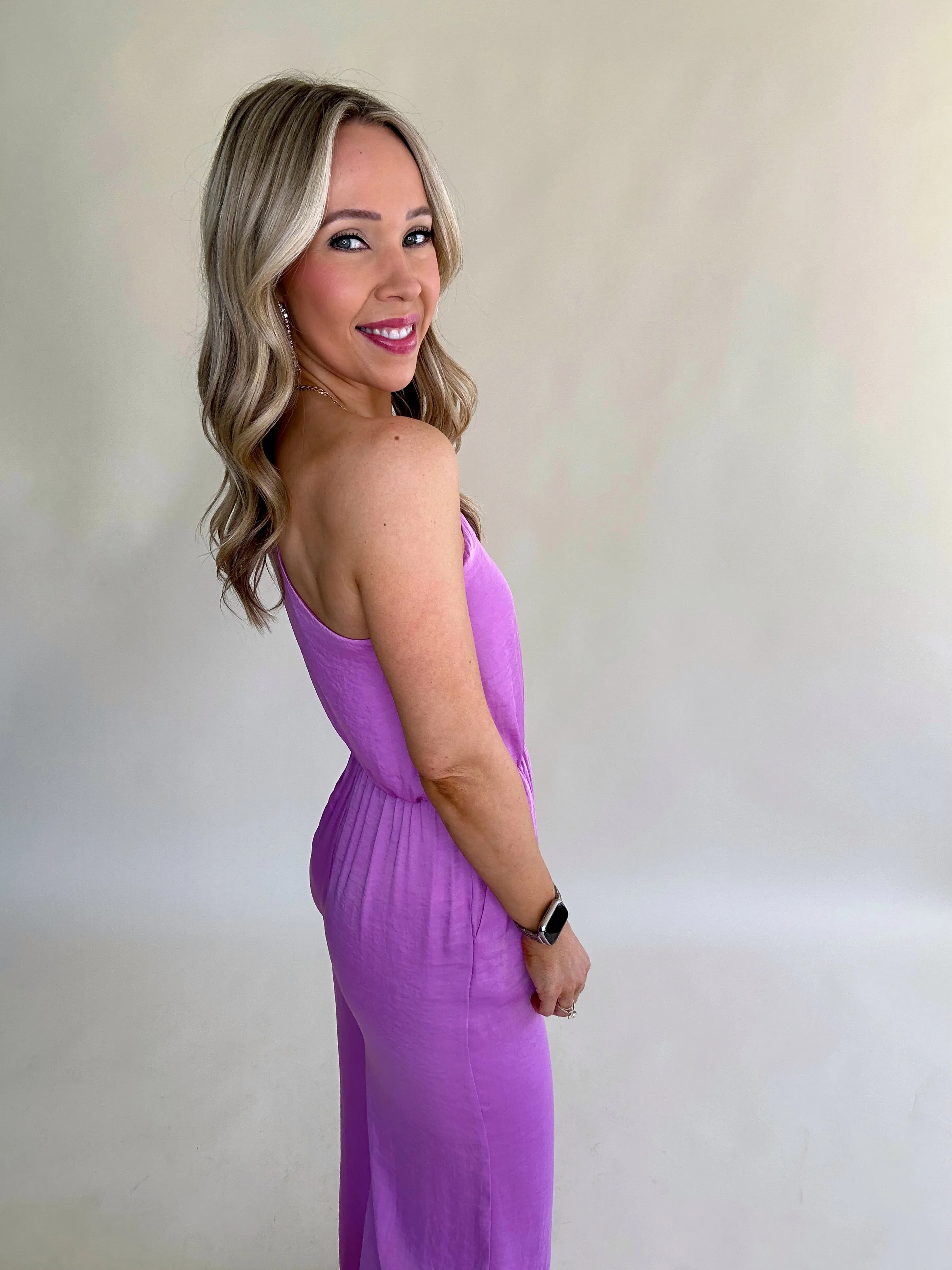 Steve Madden Adele One Shoulder Jumpsuit - Berry