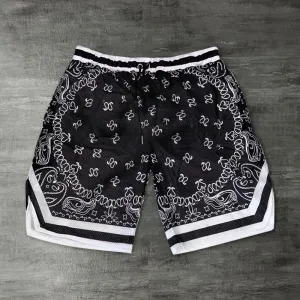 Street Style Black Cashew Flower Shorts